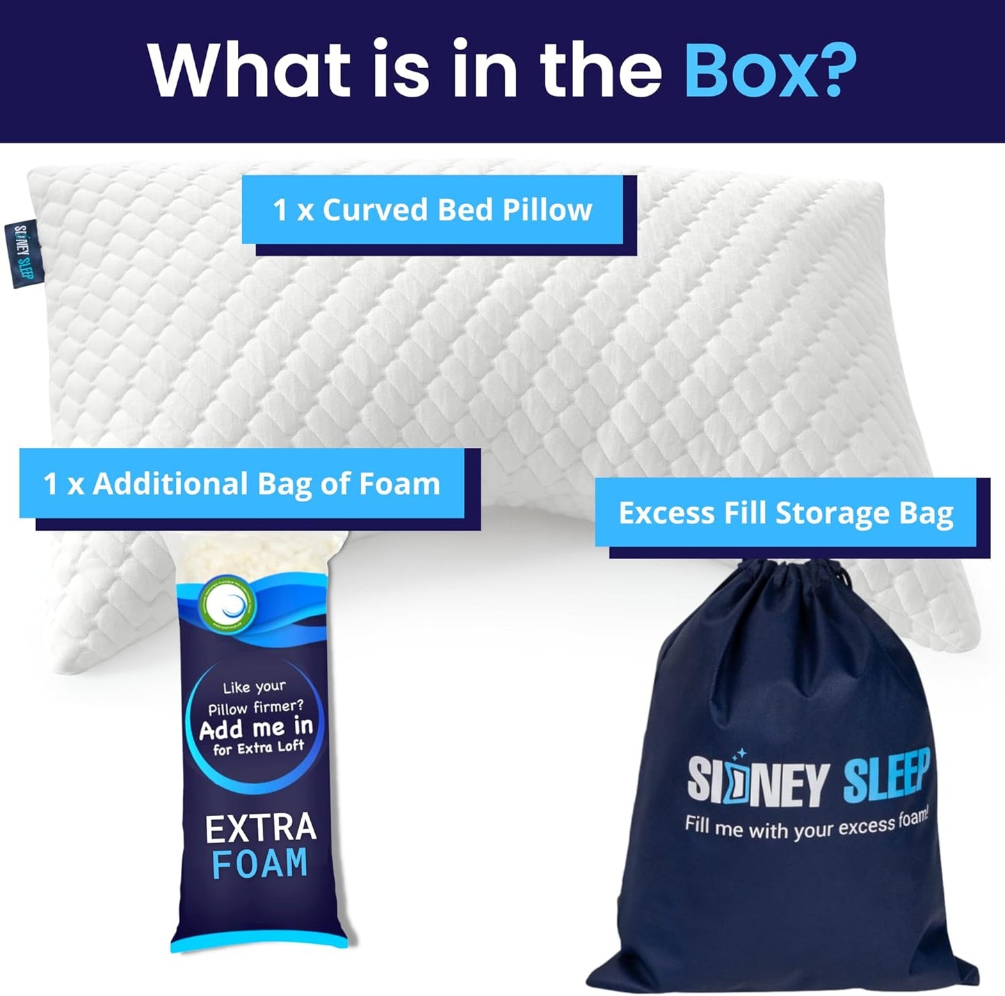 Pillow for Side and Back Sleepers - Comfort for Neck and Shoulder Pain - Adjustable and Customizable Shredded Memory Foam Filling - Queen Size - Additional Foam Fill Included (White)