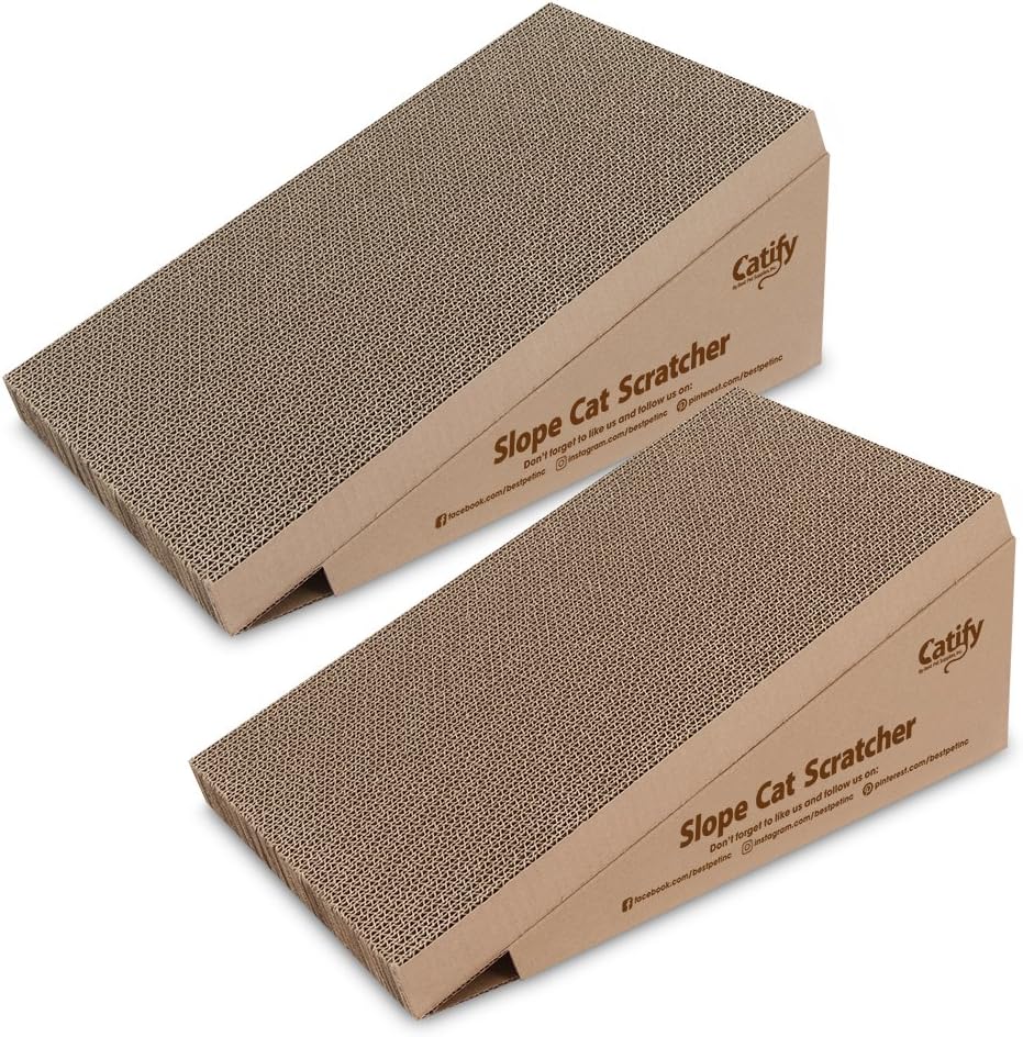 Best Pet Supplies Corrugated Cardboard Cat Scratcher Refill Pads, Lounger, and Fun Interactive Scratching Boards, Claw Safe, Durable, Natural Recycled Materials, Supports Active Play - Lounger I