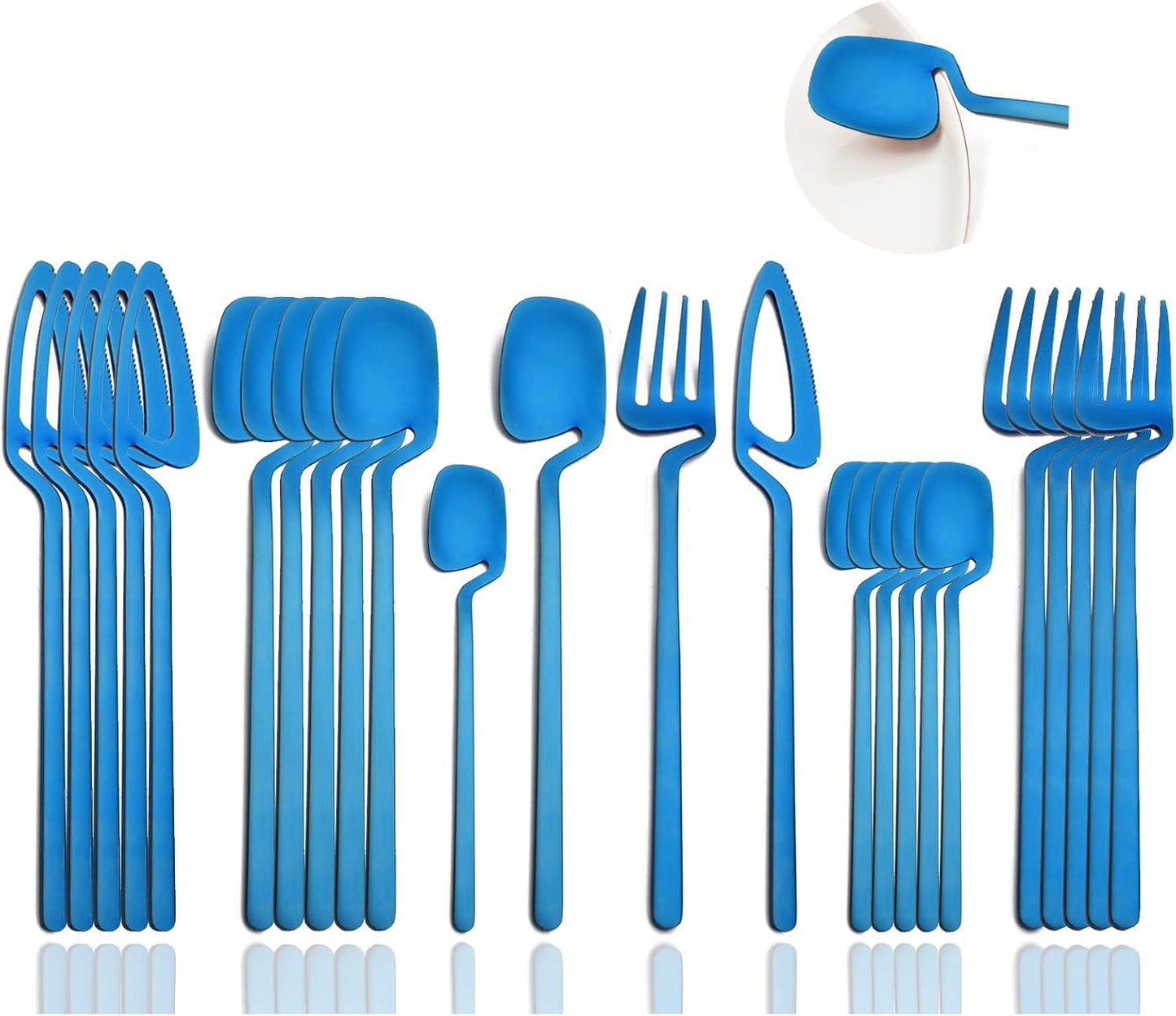 Silverware Set Satin Finish 24-Piece Stainless Steel Flatware Set Kitchen Utensil Set Service for 6 Tableware Cutlery Set Dishwasher Safe (Matte Black)