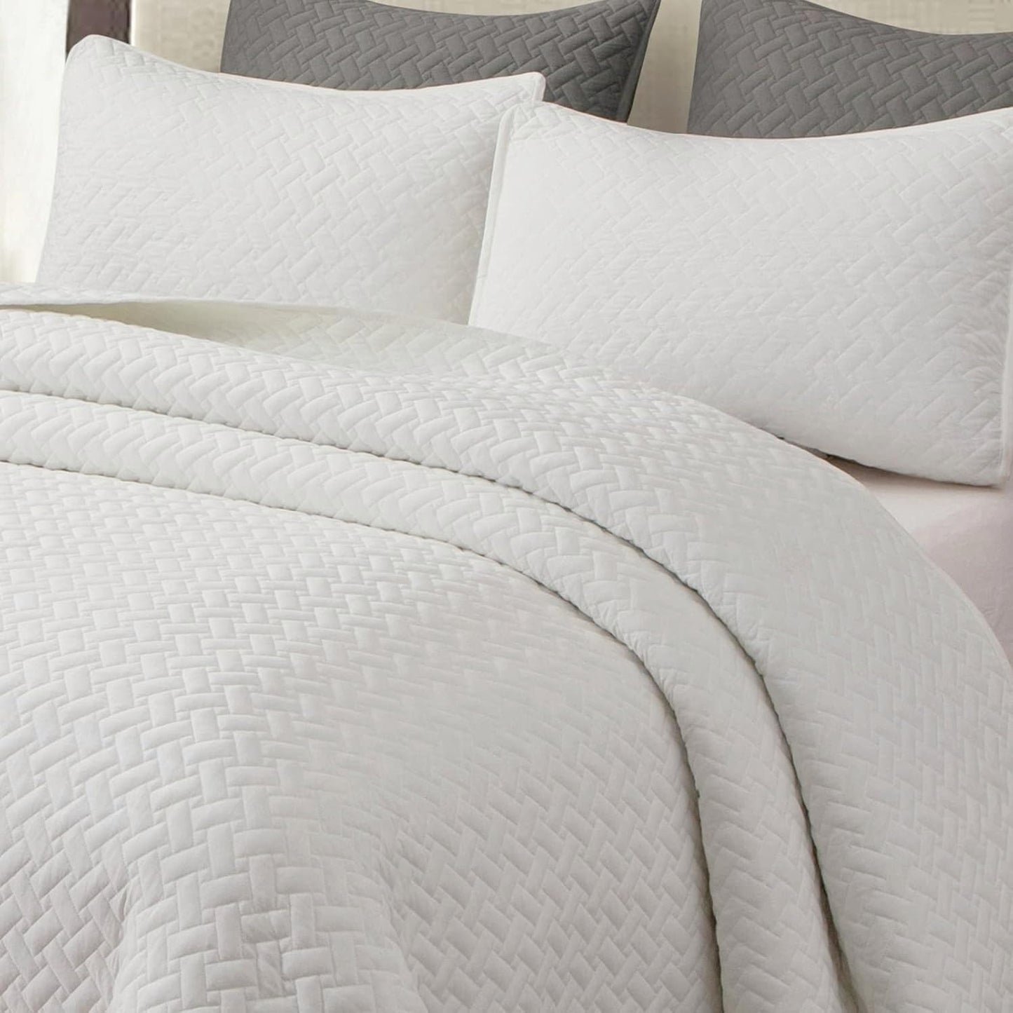 Twin Size Bedding Sets Navy Blue Bedspread Soft Pre-Washed Quilt Winter Bed Sets, 2 Piece, Cozy Reversible Microfiber Bed Coverlet with Pillow Sham (Square Pattern,66"x90")