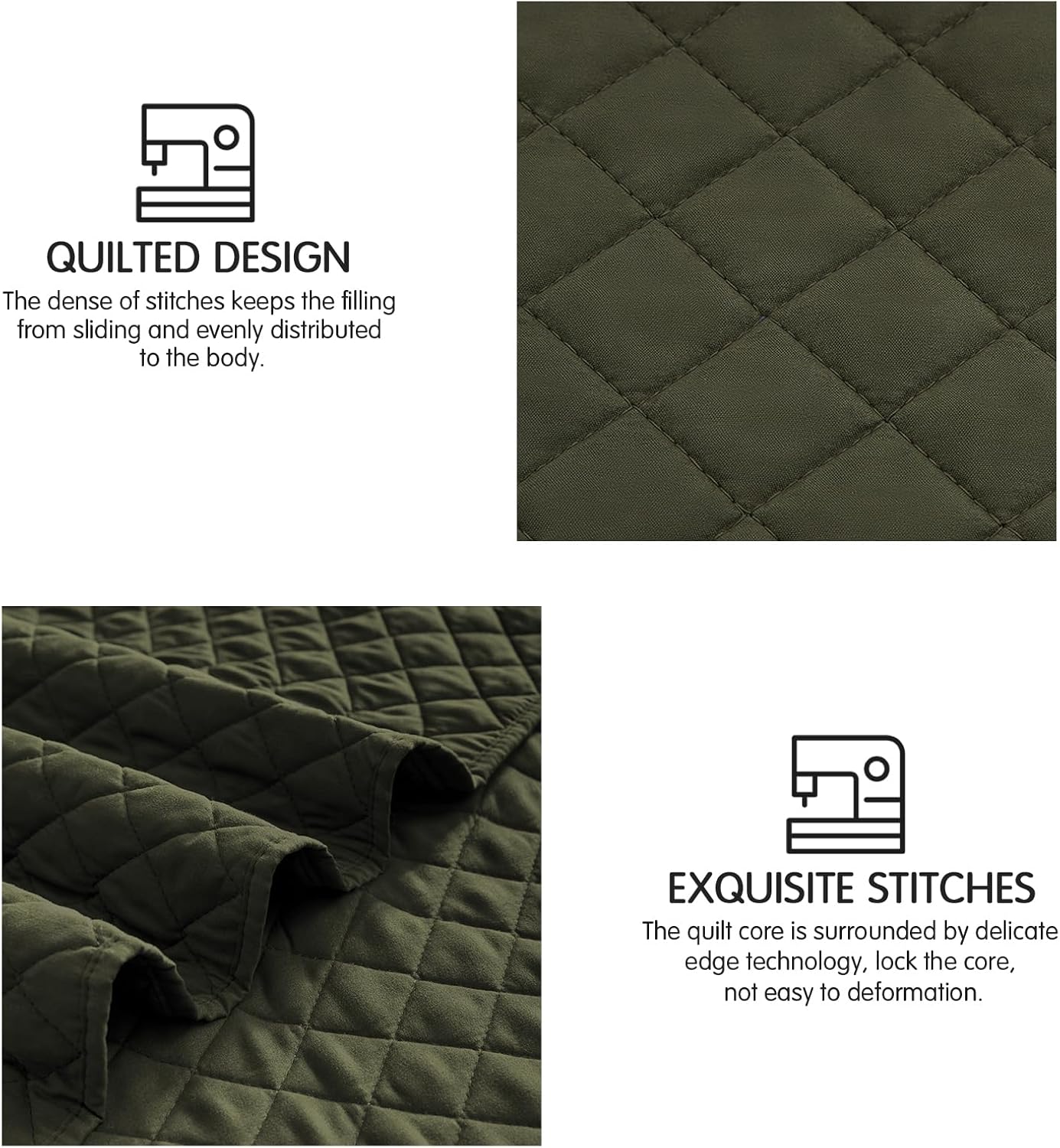 Quilt Set King Olive Green Lightweight Bedspread Soft Reversible Coverlet for All Season 3pcs Army Green Diamond Quilted Bedding Sets (1 Quilt 2 Pillow Shams)(106"x96")