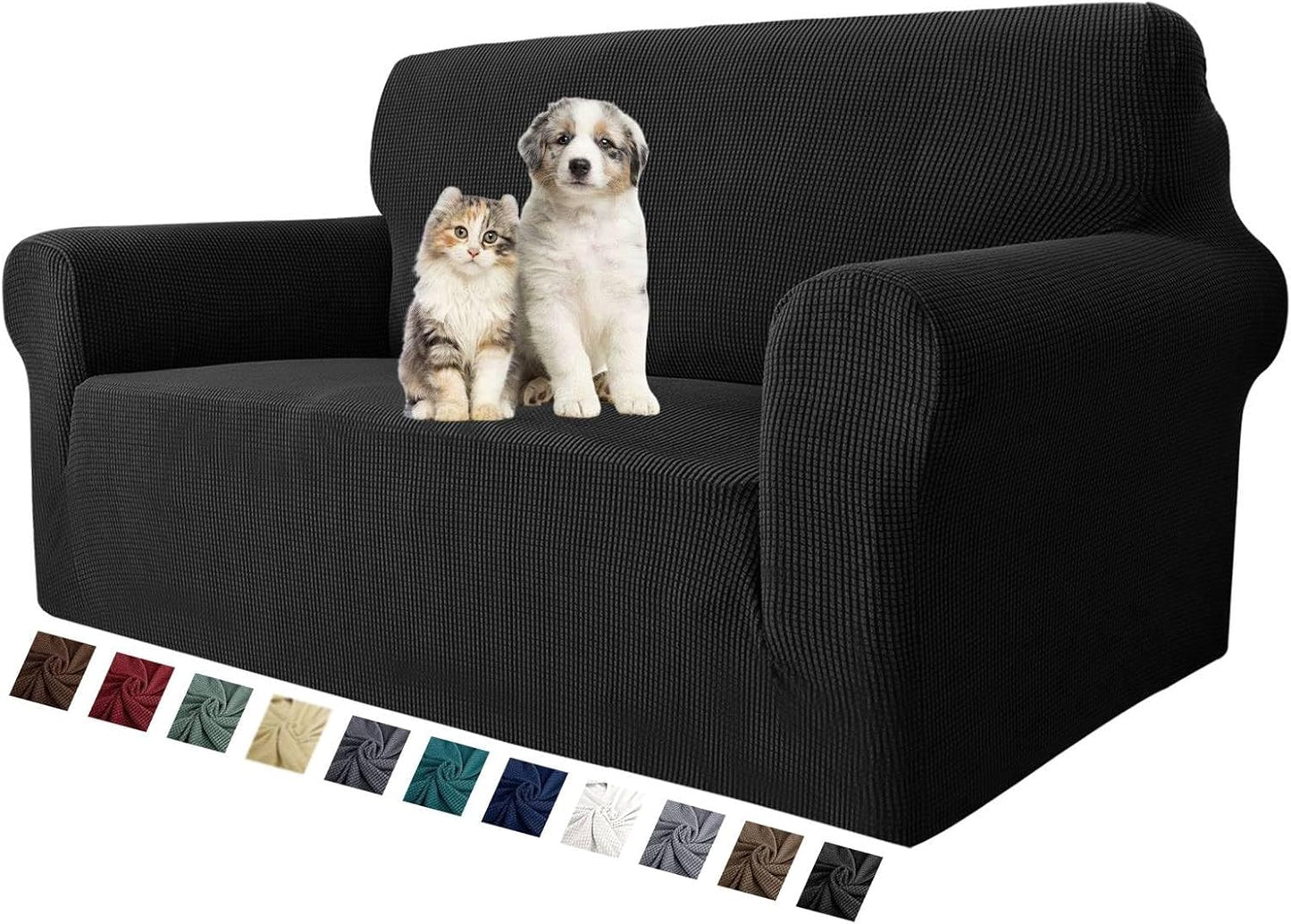 Super Stretch Couch Cover for 3 Cushion Couch, 1-Piece Universal Sofa Covers Living Room Jacquard Spandex Furniture Protector Dogs Pet Friendly Fitted (Large, Black)