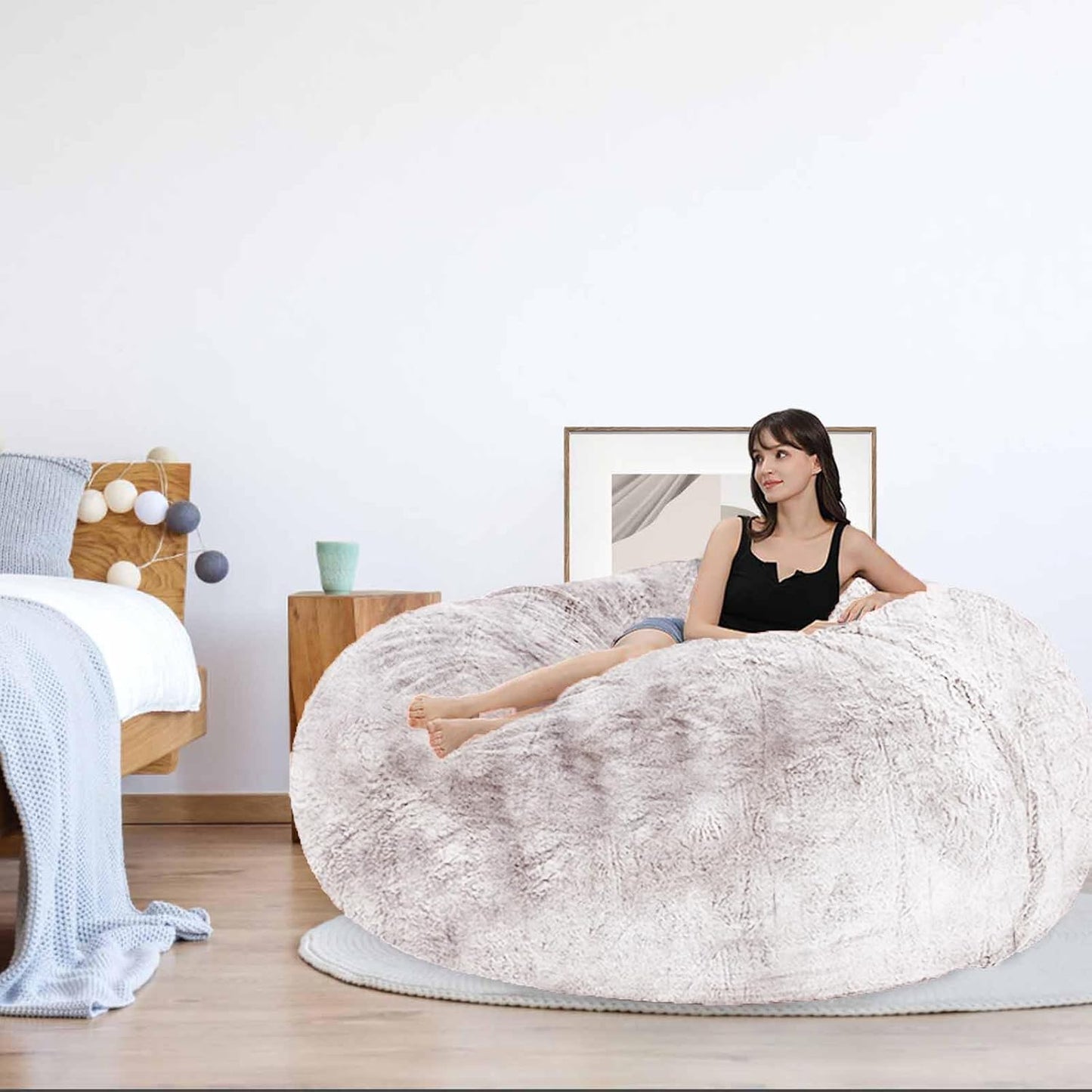 Bean Bag Chair for Adults Kids Without Filling Comfy Fluffy Giant Round Beanbag Lazy Sofa Cover for Reading Chair Floor Chair, 6FT, Grey