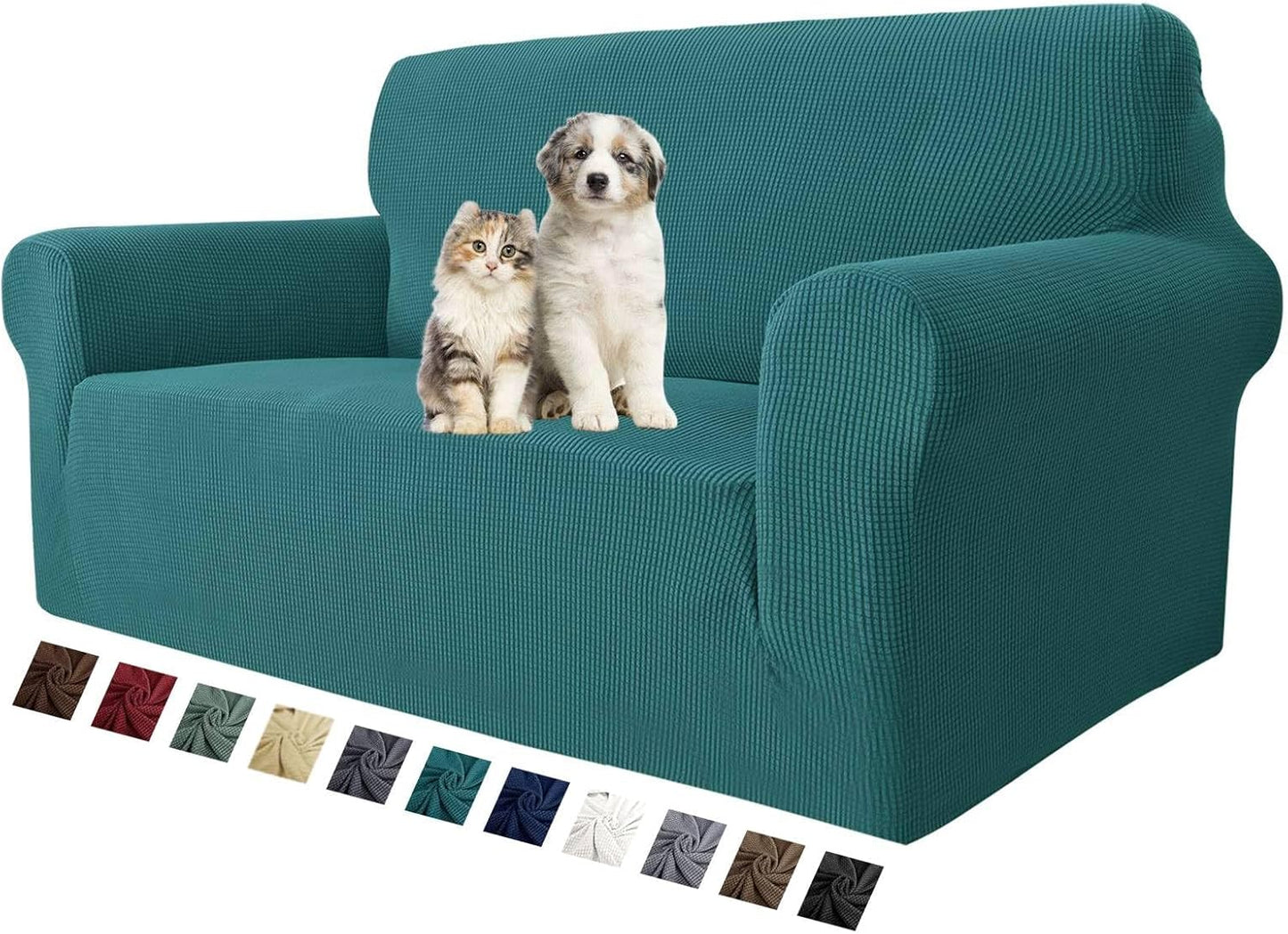 Super Stretch Couch Cover for 3 Cushion Couch, 1-Piece Universal Sofa Covers Living Room Jacquard Spandex Furniture Protector Dogs Pet Friendly Fitted (Large, Black)
