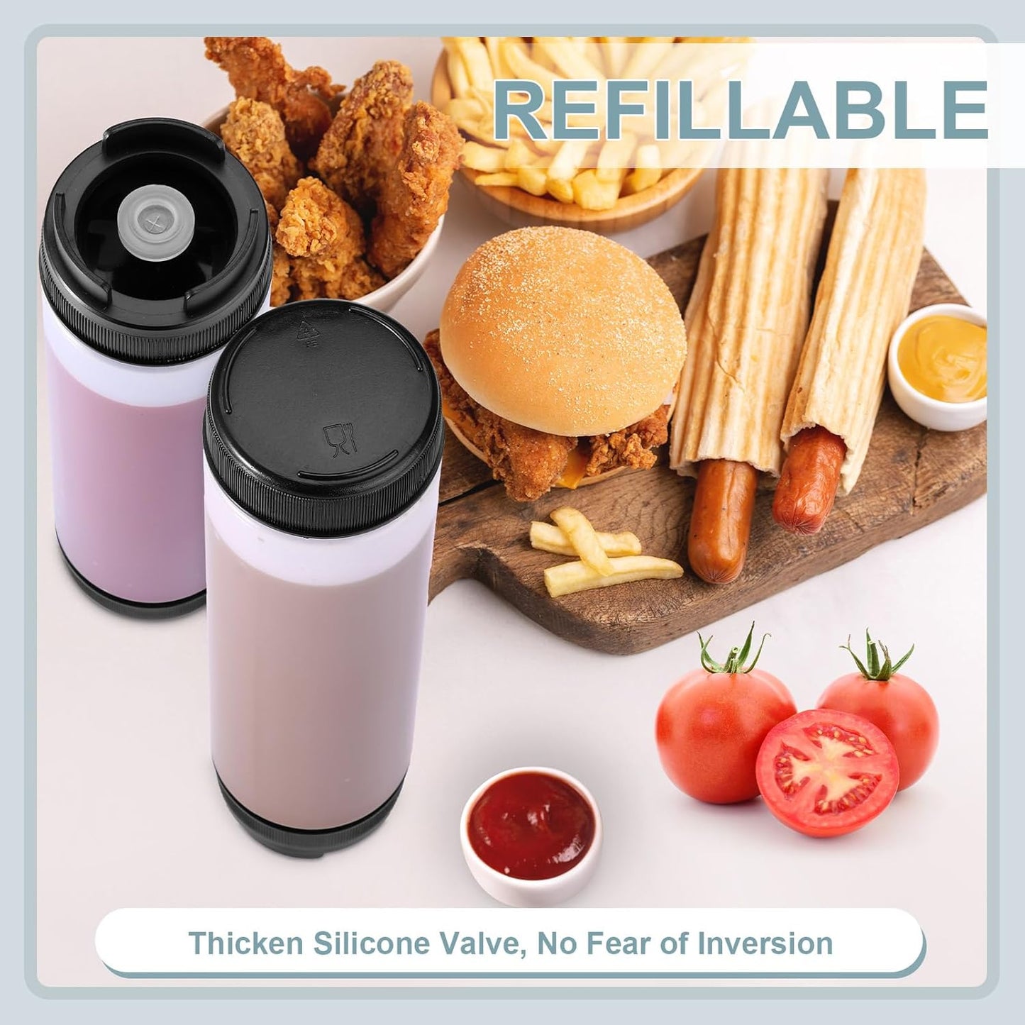 12 Pcs 16 oz Condiment Squeeze Bottles Inverted Plastic Squeeze Bottle Large Valve No Leak Refillable Dispenser for Sauces Ketchup Syrup Self Sealing Dispenser for Restaurants Kitchen Catering