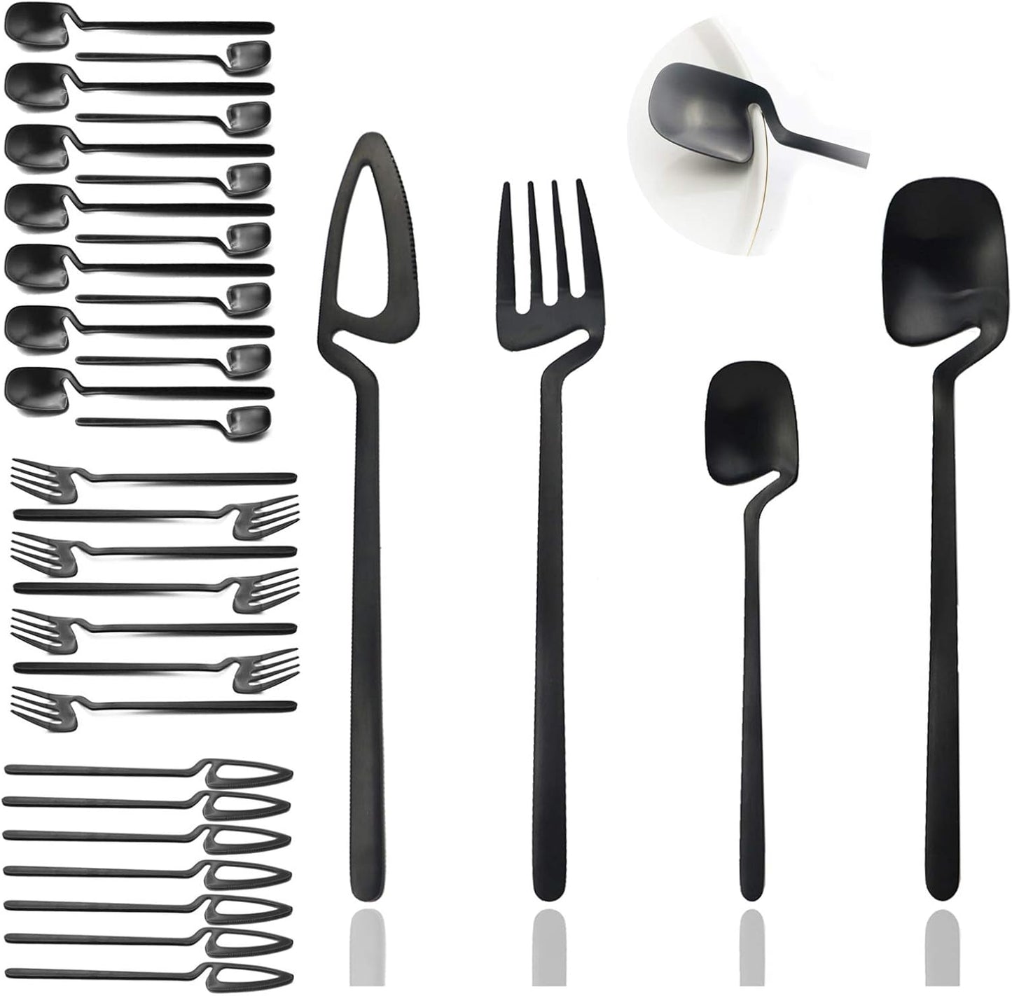 Silverware Set Satin Finish 24-Piece Stainless Steel Flatware Set Kitchen Utensil Set Service for 6 Tableware Cutlery Set Dishwasher Safe (Matte Black)
