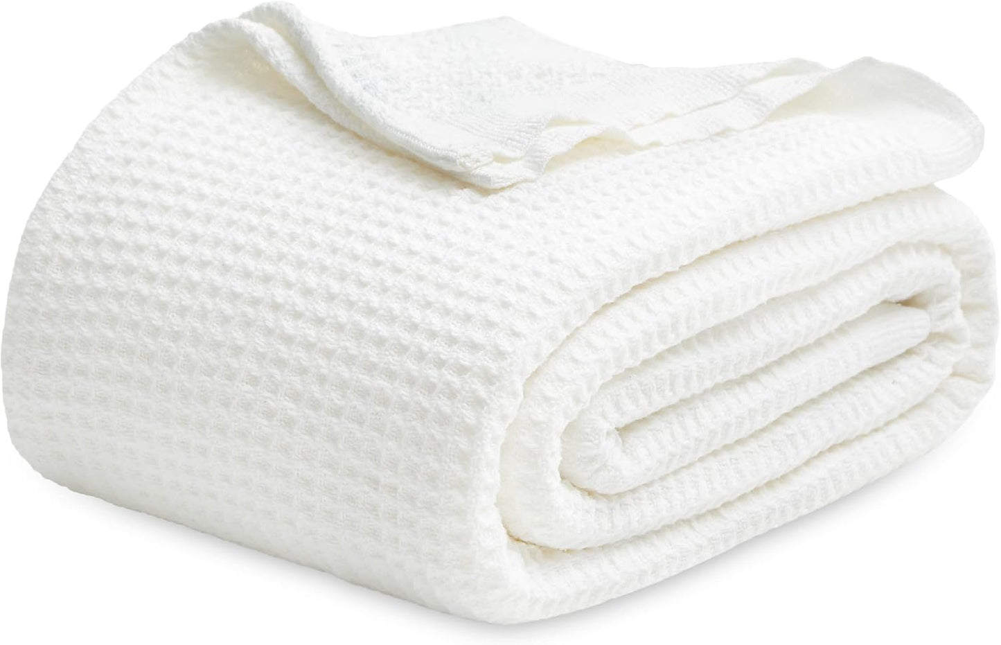 100% Cotton Blanket Queen Size for Bed - Breathable and Soft, Waffle Weave Blanket for Summer Spring, White, 90x90 Inches