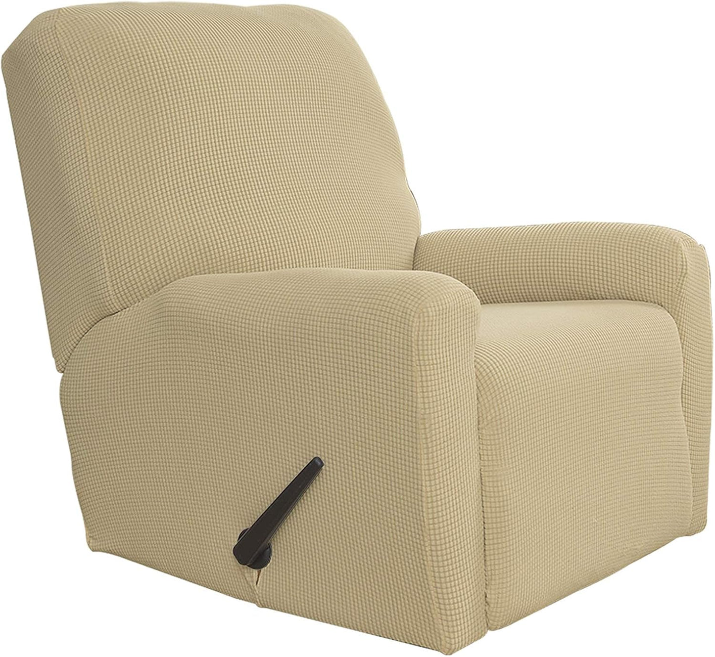 Recliner Stretch Sofa Slipcover Sofa Cover 4-Pieces Furniture Protector Couch Soft with Elastic Bottom Spandex Jacquard Fabric Small Checks(Large,Black)