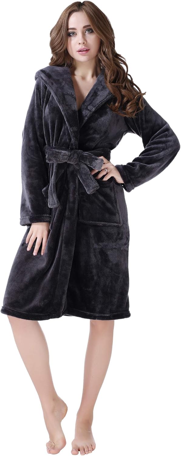 Women's Plush Soft Warm Fleece Bathrobe Robe