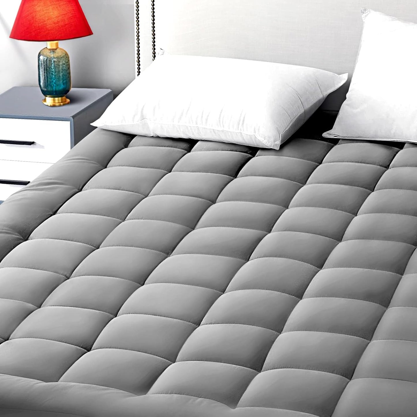 Queen Size Mattress Pad Pillow Top Mattress Cover Quilted Fitted Mattress Protector Cotton Top Stretches up 8-21" Deep Pocket Cooling Mattress Topper (60x80 inch, White)