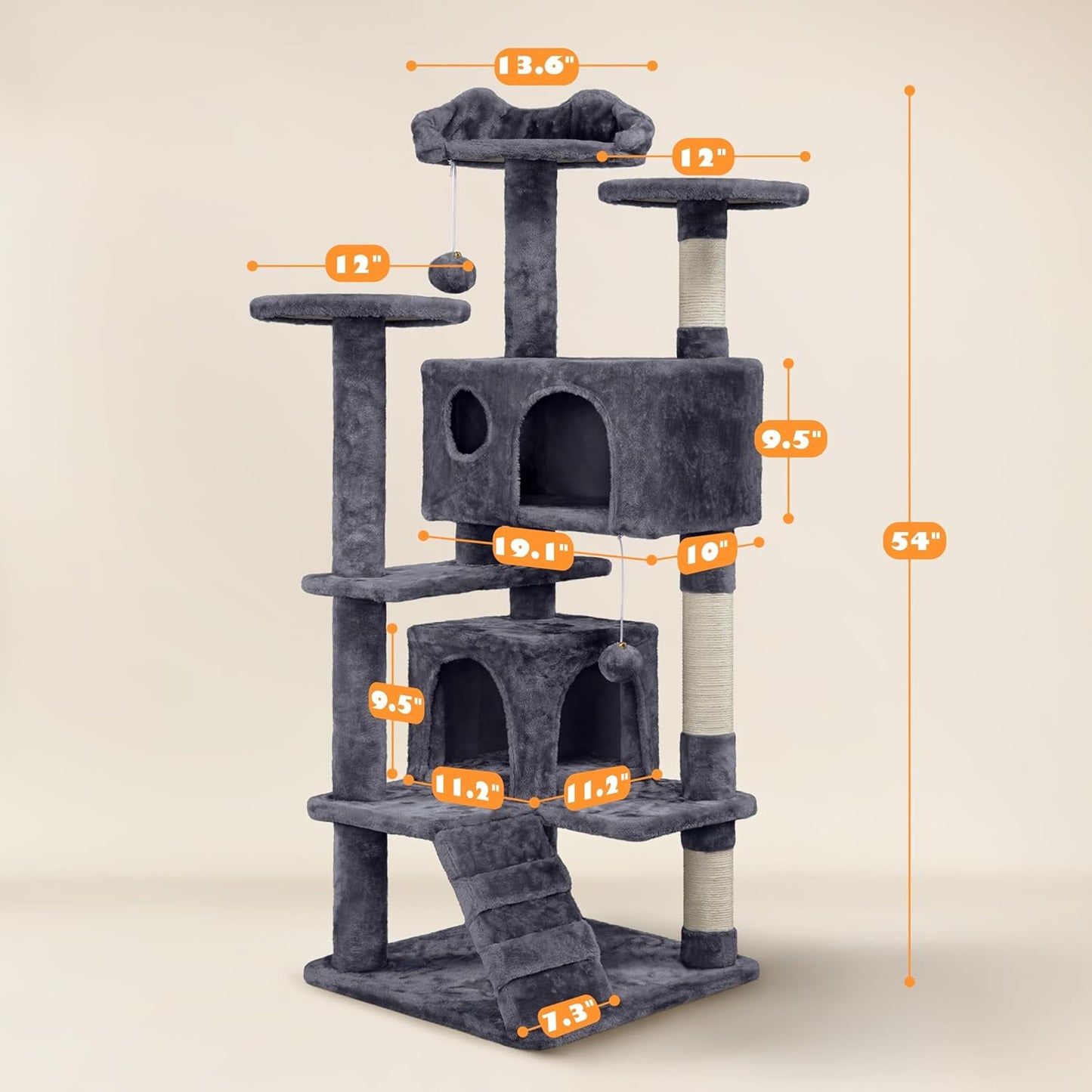 54in Cat Tree Tower Condo Furniture Scratch Post for Kittens Pet House Play