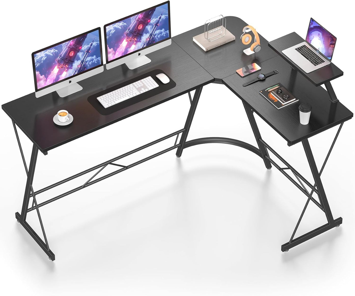 L Shaped Gaming Desk Corner Computer Desk, Home Office Desks Writing Workstation with Large Monitor Stand, Easy to Assemble (Black,51 Inch)
