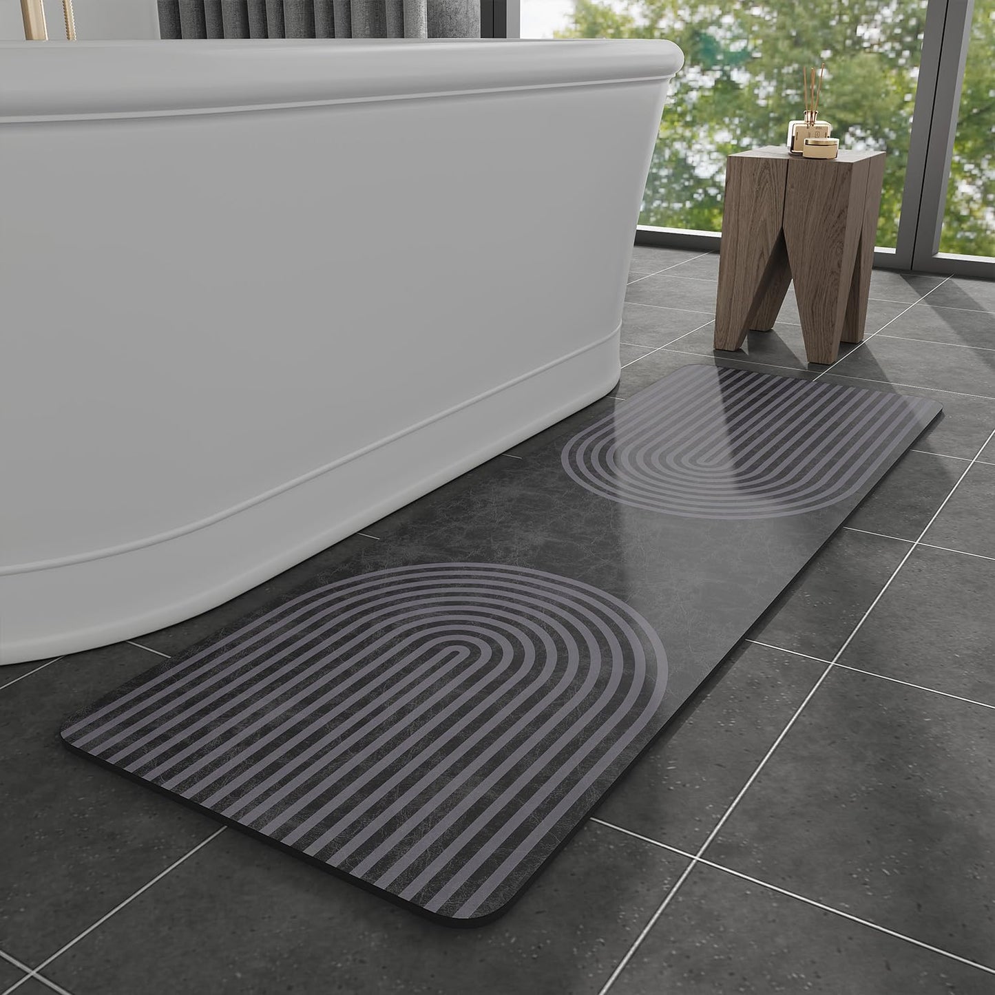 Bath Mat Rug-Rubber Backing Non Slip Quick Dry Absorbent Thin Bathroom Rugs Fit Under Door-Faux Suede Surface Bathroom Floor Mats-Shower Rug for in Front of Bathtub Shower Gray 24"X70"