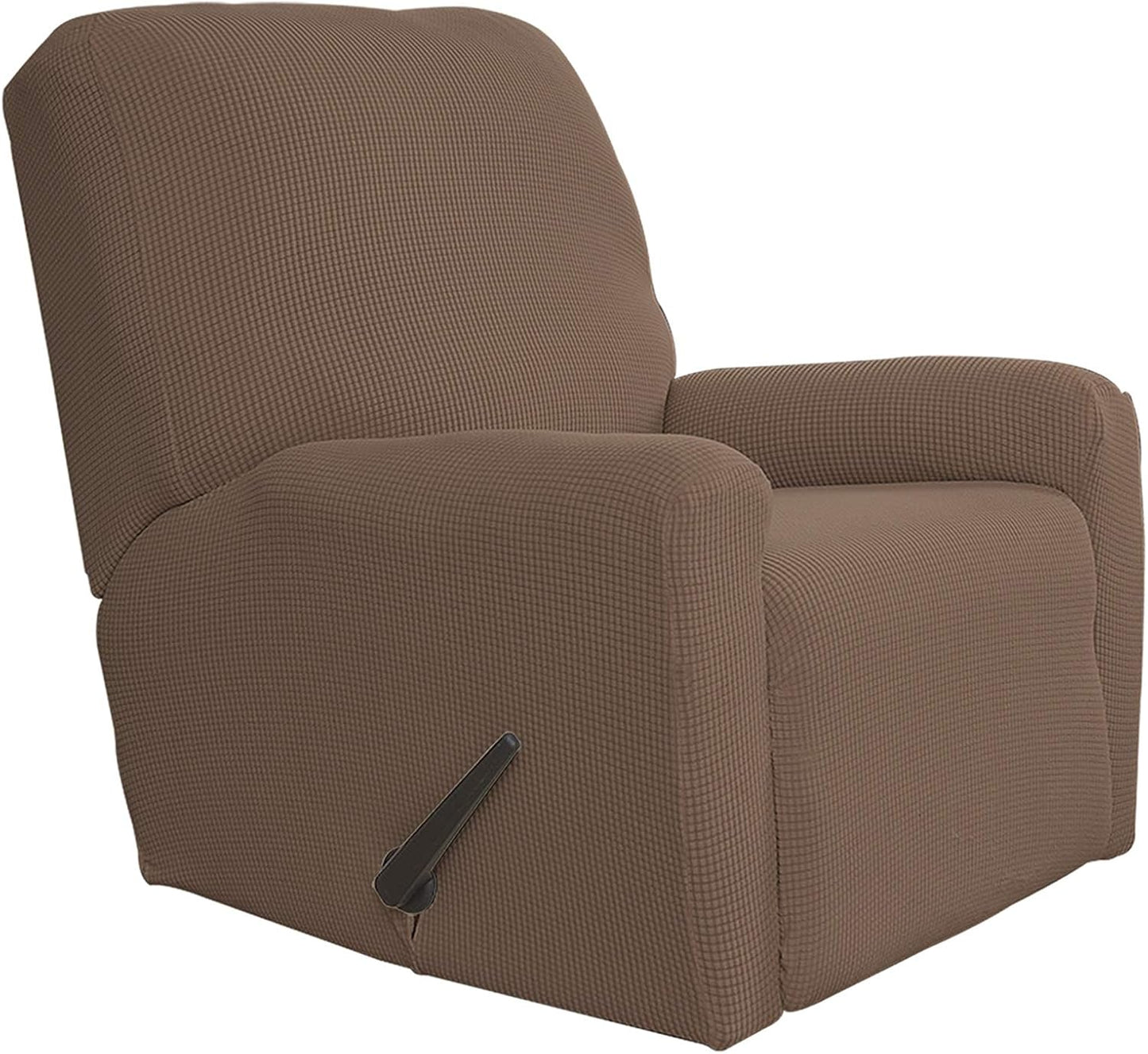 Recliner Stretch Sofa Slipcover Sofa Cover 4-Pieces Furniture Protector Couch Soft with Elastic Bottom Spandex Jacquard Fabric Small Checks(Large,Black)