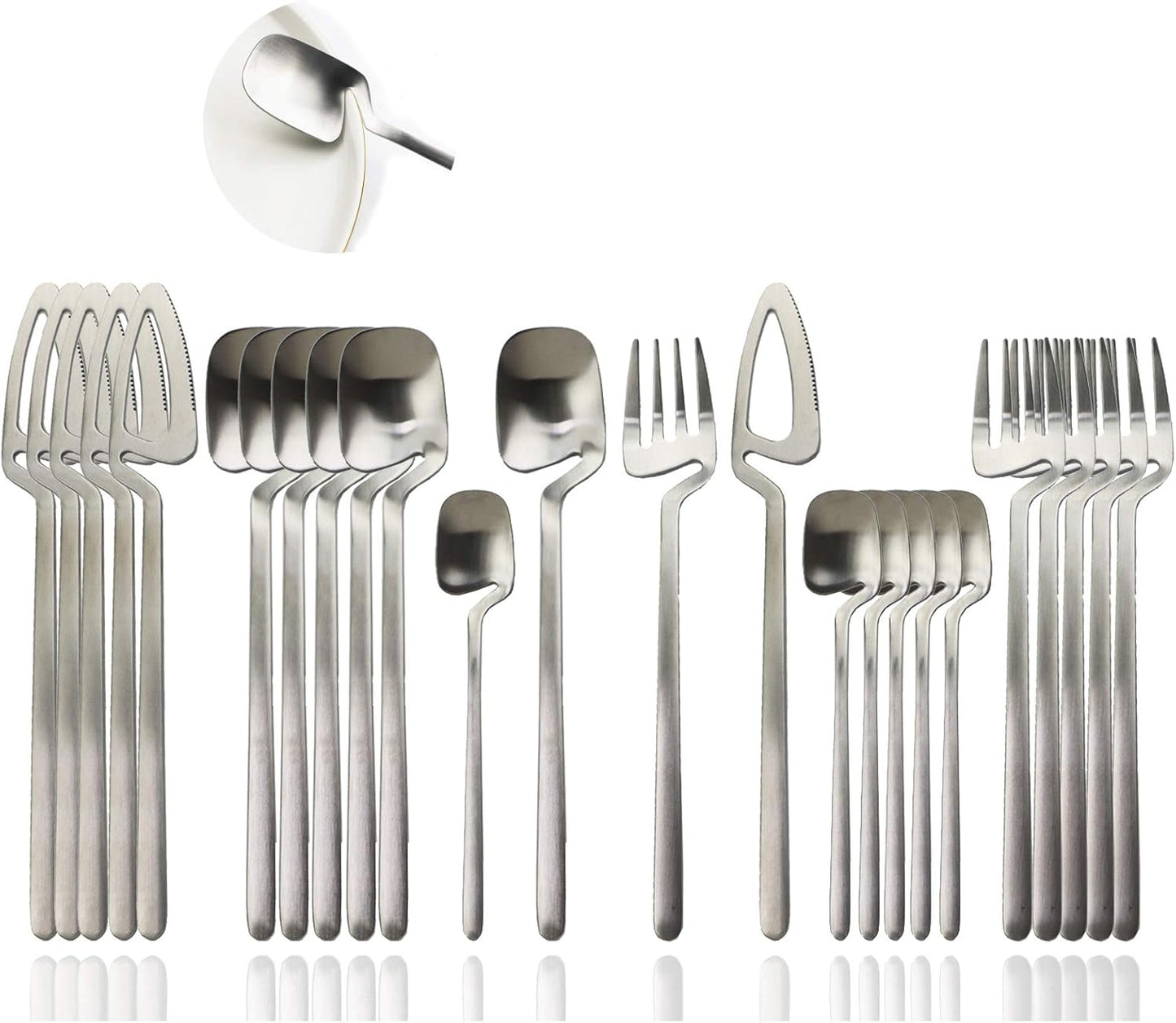 Silverware Set Satin Finish 24-Piece Stainless Steel Flatware Set Kitchen Utensil Set Service for 6 Tableware Cutlery Set Dishwasher Safe (Matte Black)
