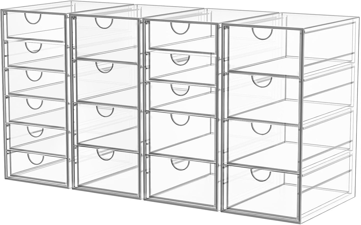 Acrylic Makeup Organizer with 31 Drawers, 6 Pack Clear Storage Drawers, Bathroom Makeup Organizer for Palettes, Cosmetic, and Beauty Supplies,Ideal for Vanity, Cabinet,Desk Organization