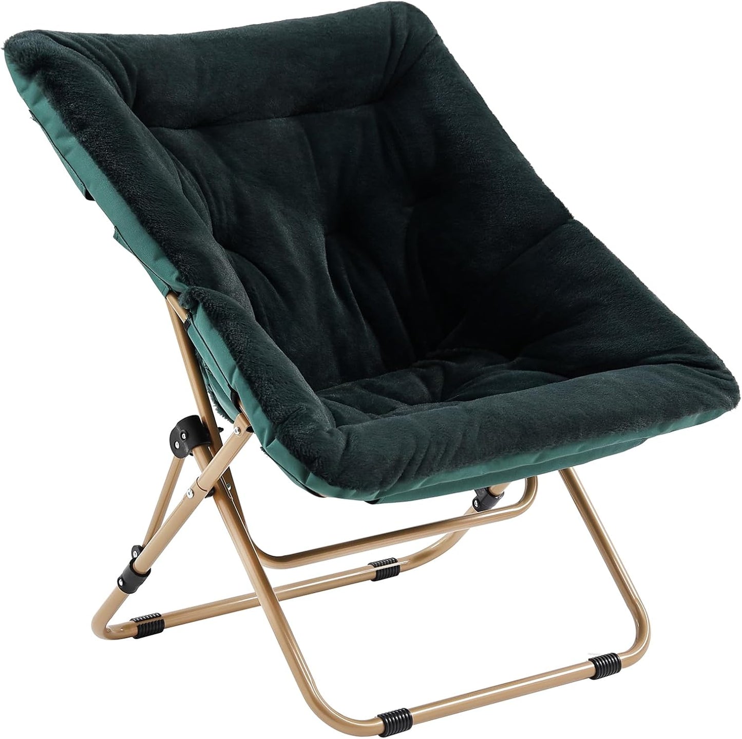 Comfy Folded Chair with Ottoman, Oversized Folding Faux Fur Chair Soft Furry Lounge Lazy Chair with Metal Frame Moon Chair Accent Chair for Bedroom, Living Room, Dorm Rooms