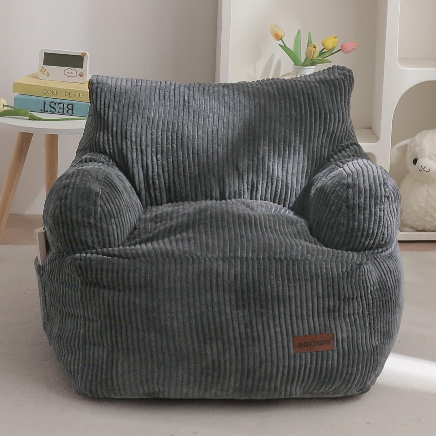 Kids Bean Bag Chair, Stuffed Toddler Bean Bag Sofa with Filler Bean Bag Chair for Boys and Girls, Lazy Sofa with Pocket Floor Chair for Gaming, Reading, Beige