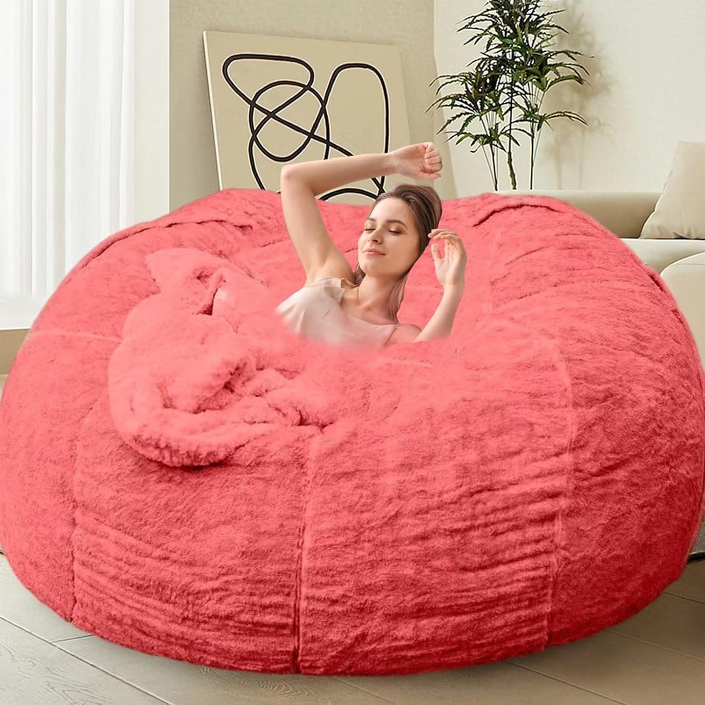 Bean Bag Chair for Adults Kids Without Filling Comfy Fluffy Giant Round Beanbag Lazy Sofa Cover for Reading Chair Floor Chair, 6FT, Grey