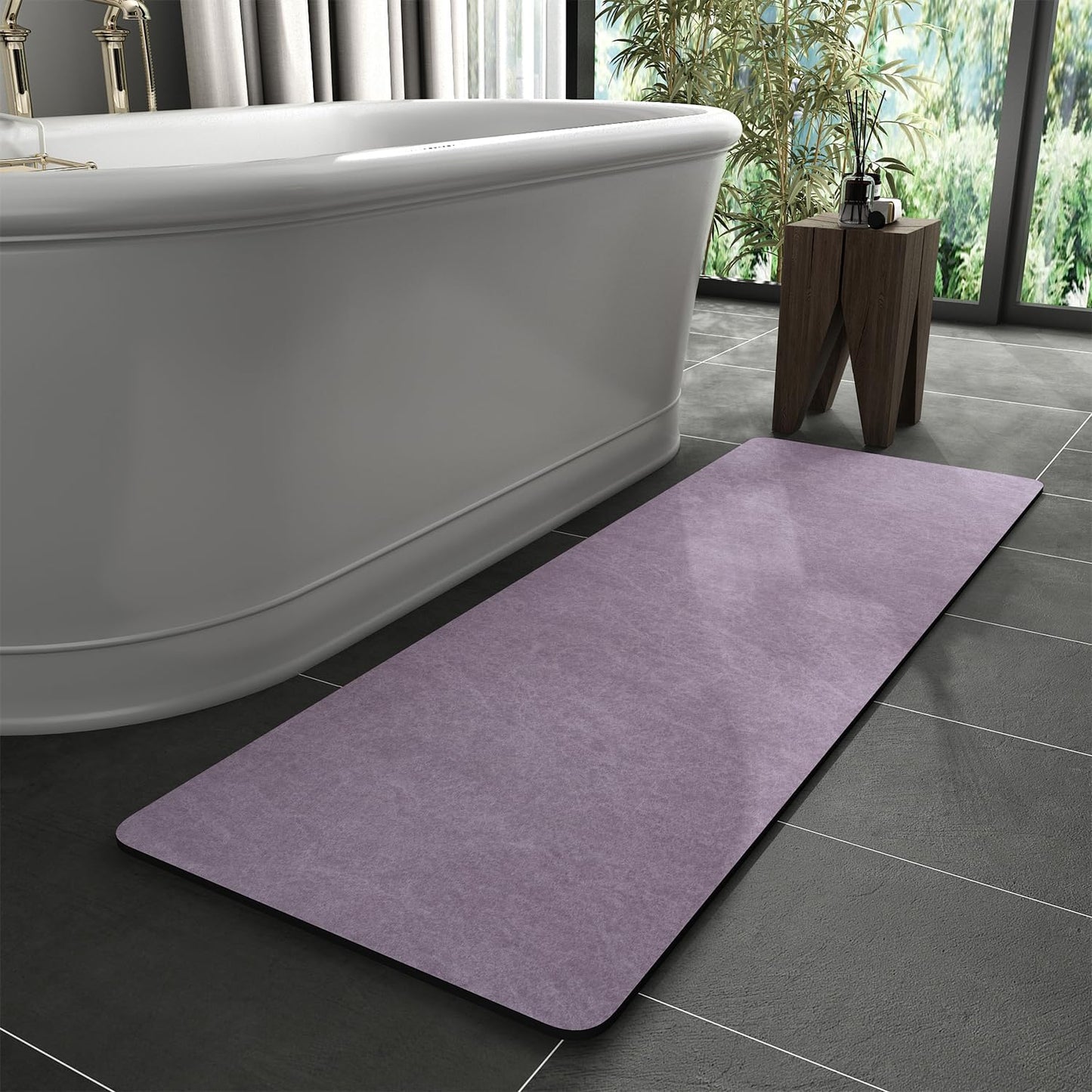Bath Mat Rug-Rubber Backing Non Slip Quick Dry Absorbent Thin Bathroom Rugs Fit Under Door-Faux Suede Surface Bathroom Floor Mats-Shower Rug for in Front of Bathtub Shower Gray 24"X70"
