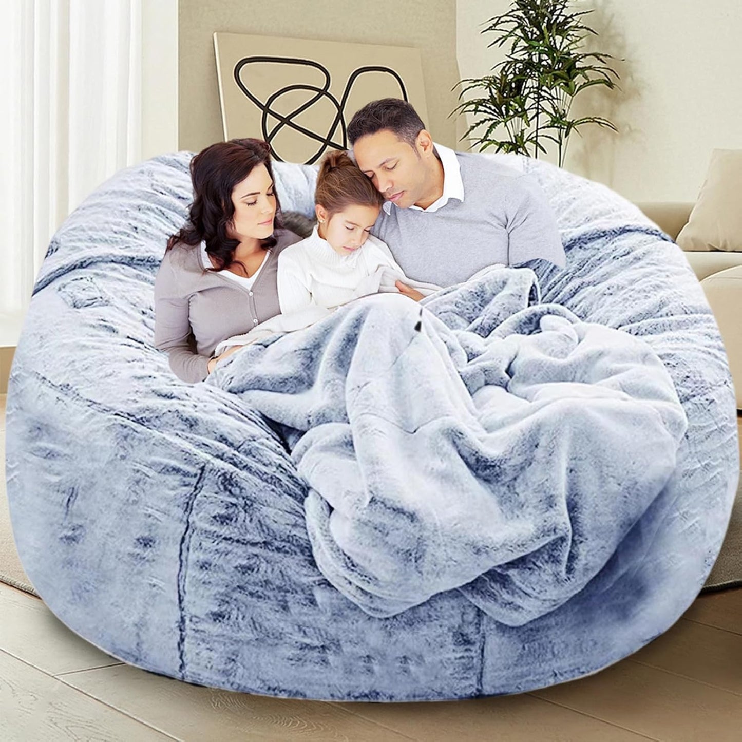Bean Bag Chair for Adults Kids Without Filling Comfy Fluffy Giant Round Beanbag Lazy Sofa Cover for Reading Chair Floor Chair, 6FT, Grey