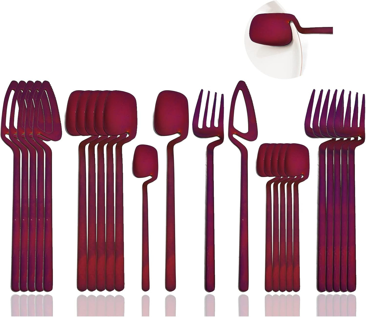 Silverware Set Satin Finish 24-Piece Stainless Steel Flatware Set Kitchen Utensil Set Service for 6 Tableware Cutlery Set Dishwasher Safe (Matte Black)