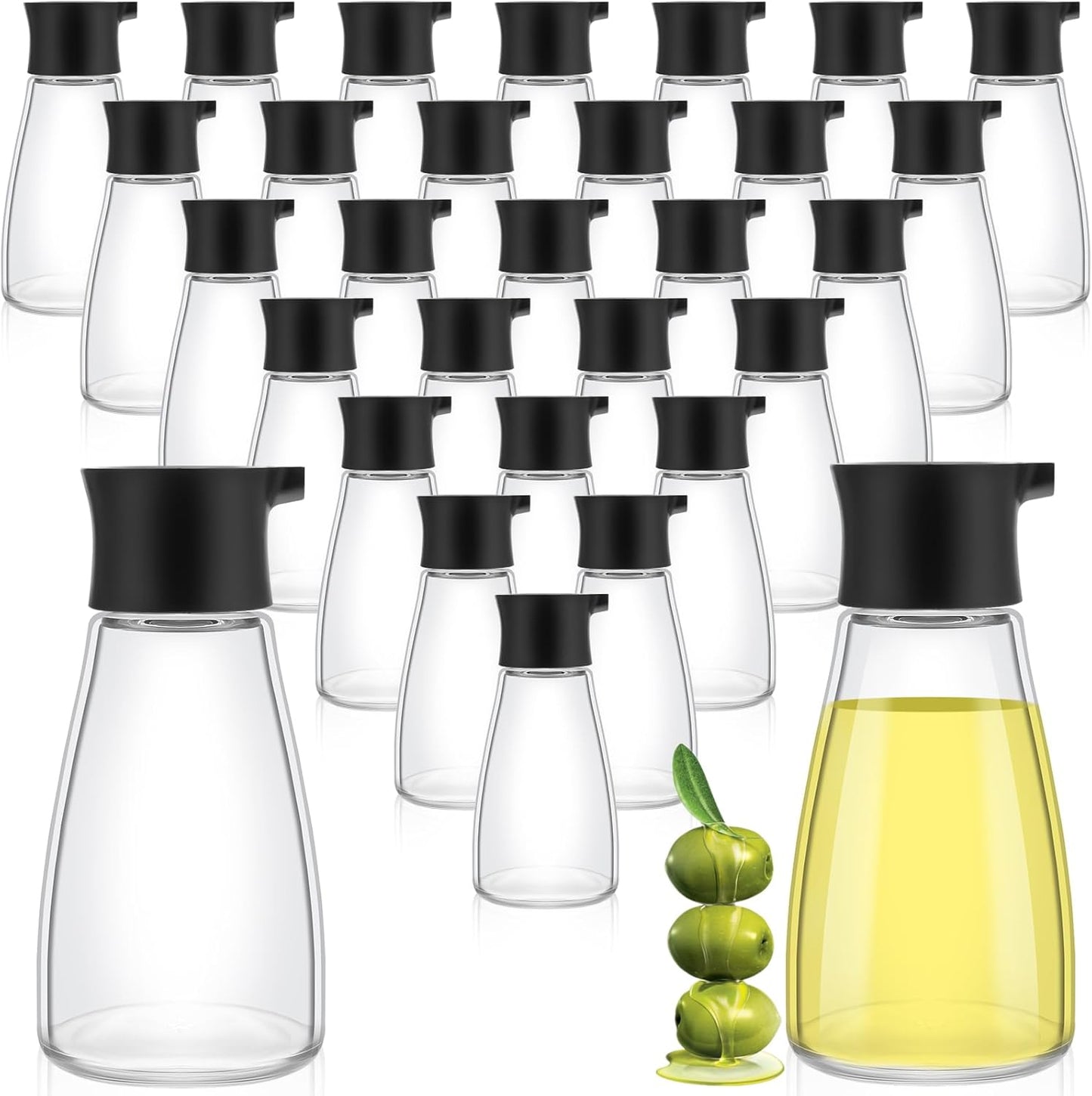 30 Pcs Soy Sauce Dispenser Leakproof Cruet Dispenser Set Small Sauce Bottles Glass Soy Sauce Container Oil Dispensing Bottles Seasoning Vinegar Cruet with Lid for Kitchen Cooking, Black