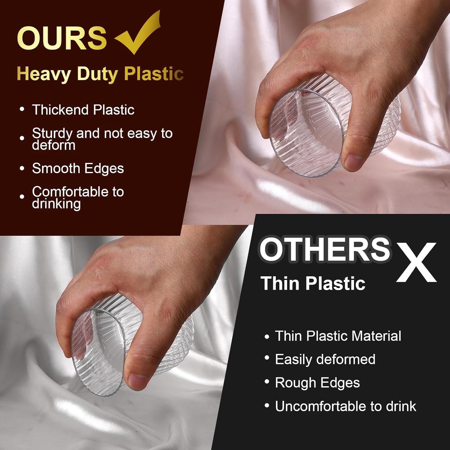 40 Pack Plastic Ribbed Wine Glasses, 14Oz Origami Disposable Wine Glasses Unbreakable Clear Plastic Cocktail Glasses Recyclable Shatterproof Reusable Plastic Wine Cups (14oz 40pack)