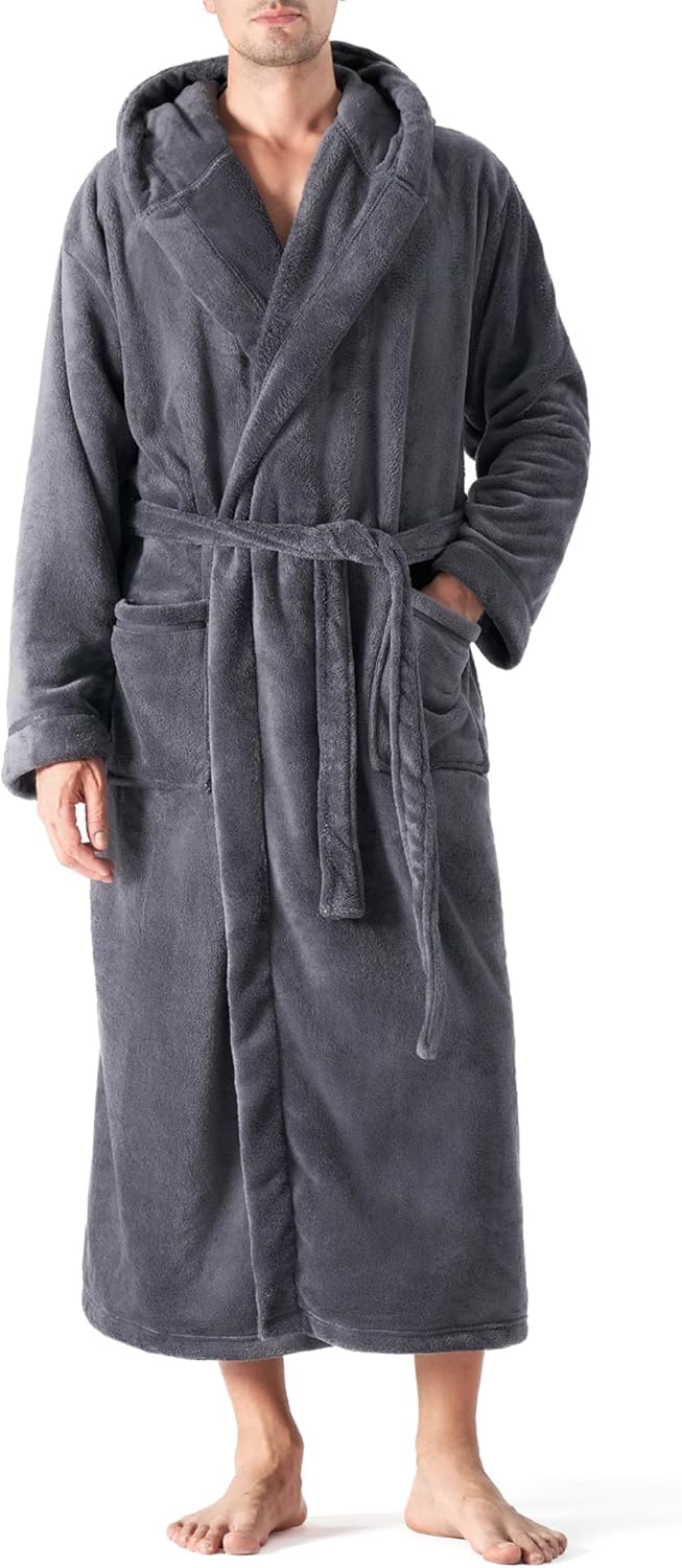 Men's Soft Fleece Plush Robe Full Length Long Bathrobe
