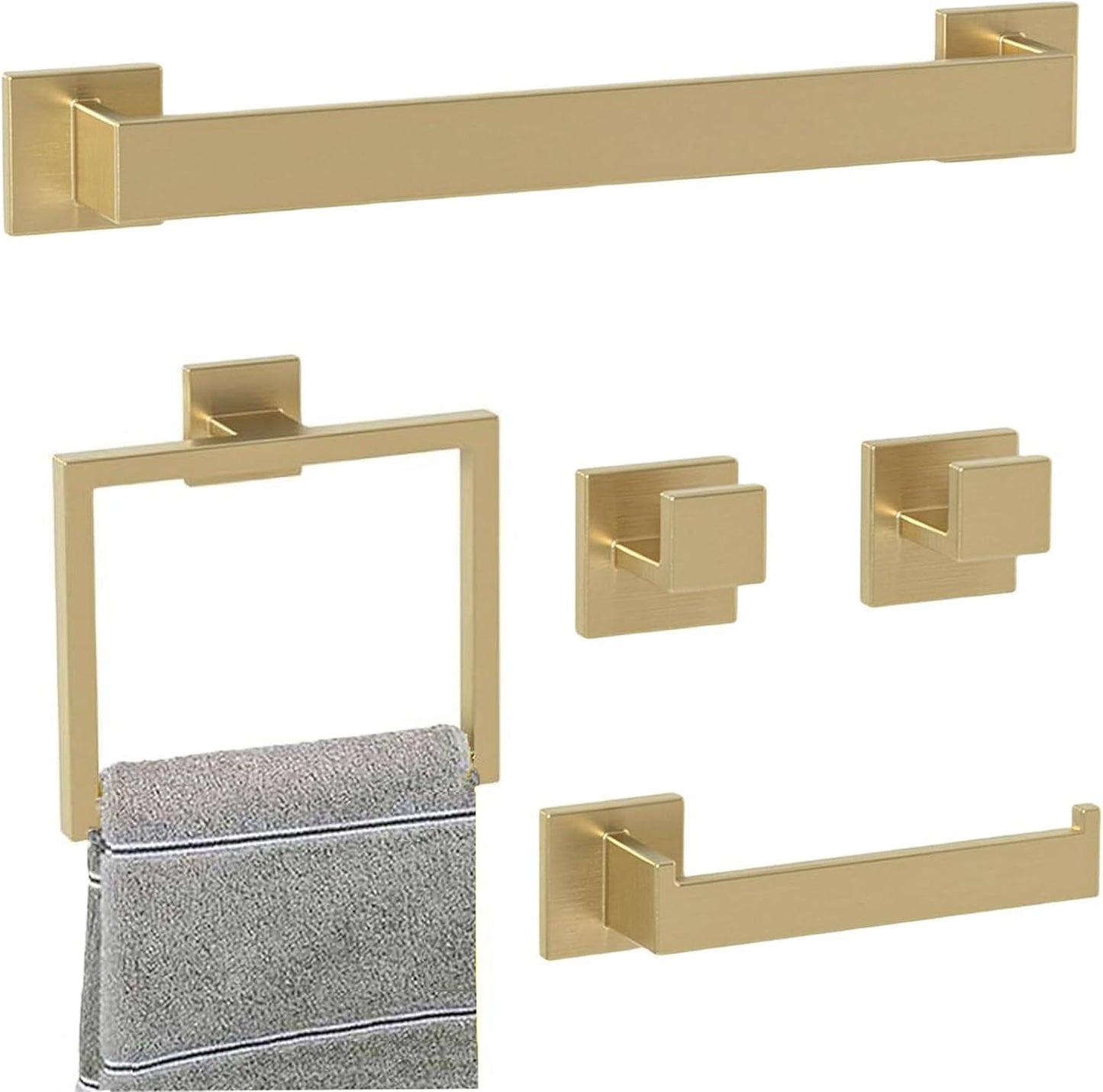 5-Pieces Matte Black Bathroom Hardware Accessories Set, SUS304 Stainless Steel Bath Towel Bar Set, Towel Racks for Bathroom Wall Mounted.