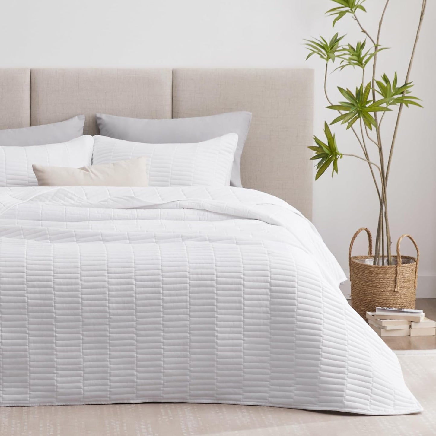 Home Quilt Set Full Queen Size Grey 3 Piece,Lightweight Soft Coverlet Squares Pattern Bedspread Set for All Season(1 Quilt,2 Pillow Shams)
