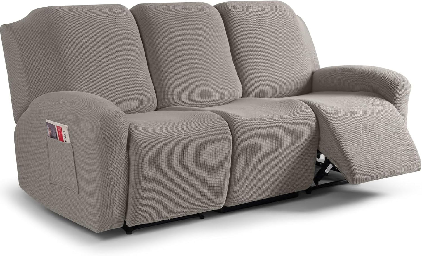 Recliner Sofa Covers 8-Pieces Stretch Large Couch Covers for 3 Seats Reclining Slipcovers Soft Jacquard Pattern Furniture Protector Black