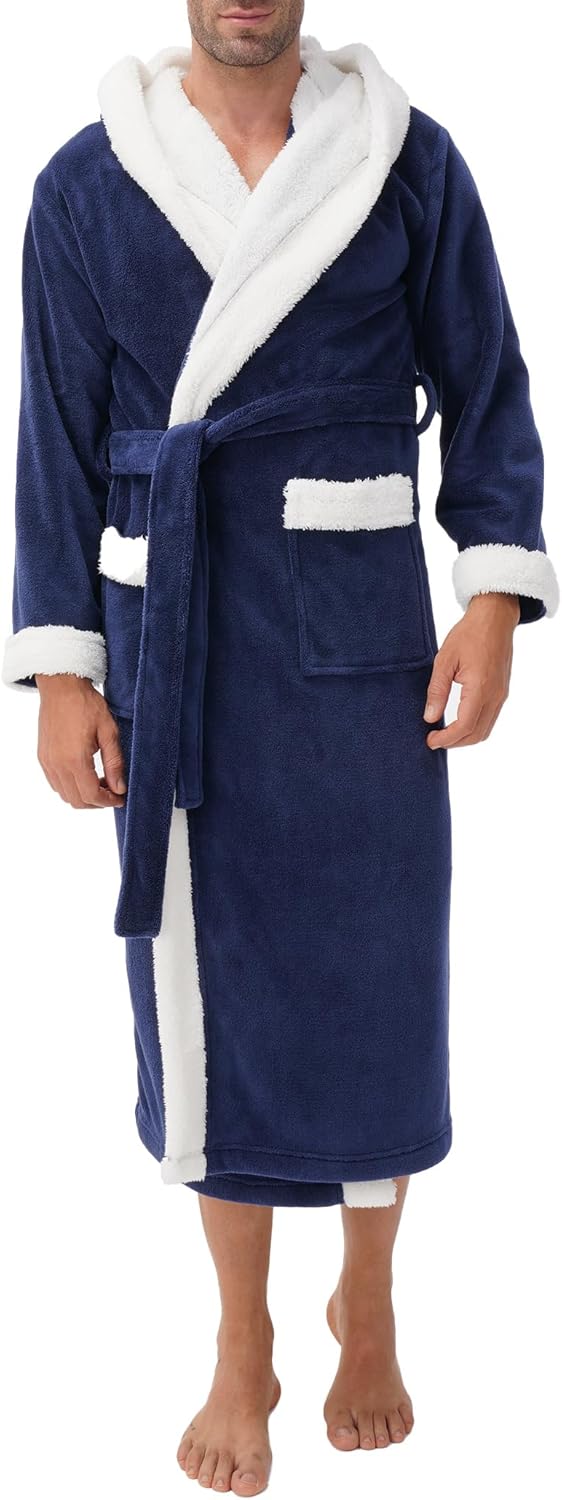 Men's Soft Fleece Plush Robe Full Length Long Bathrobe