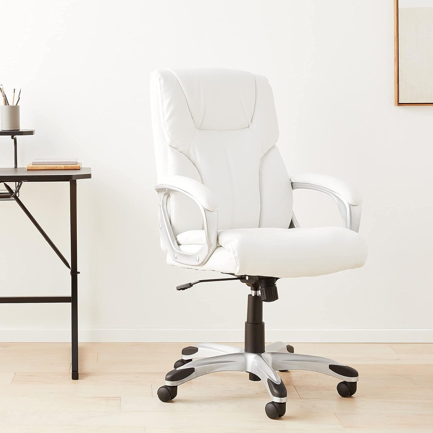Basics Executive Home Office Desk Chair with Padded Armrests, Adjustable Height and Tilt, Rolling Swivel Chair, 275 Pound Capacity, White and Pewter
