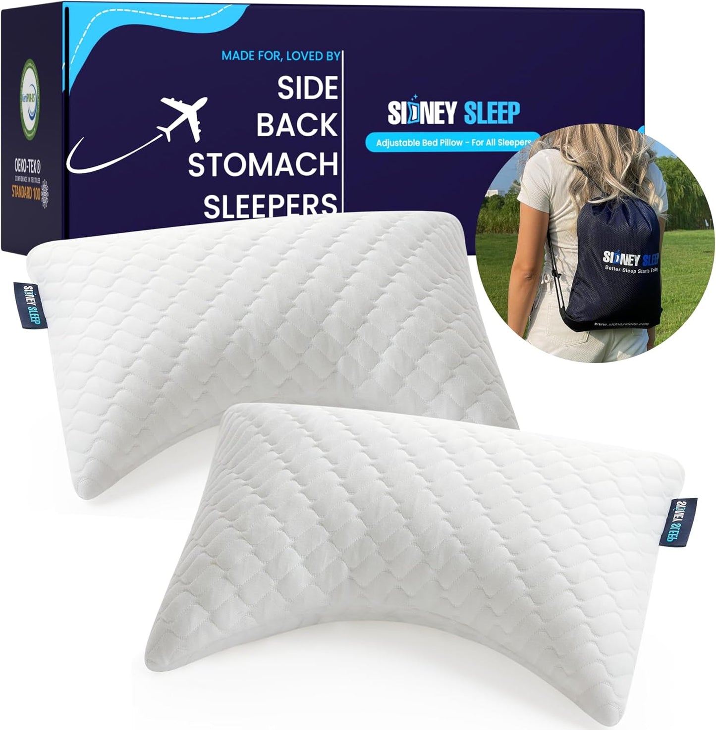 Pillow for Side and Back Sleepers - Comfort for Neck and Shoulder Pain - Adjustable and Customizable Shredded Memory Foam Filling - Queen Size - Additional Foam Fill Included (White)