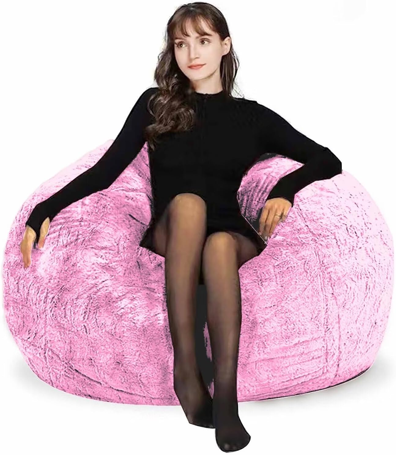 Bean Bag Chair for Adults Kids Without Filling Comfy Fluffy Giant Round Beanbag Lazy Sofa Cover for Reading Chair Floor Chair, 6FT, Grey