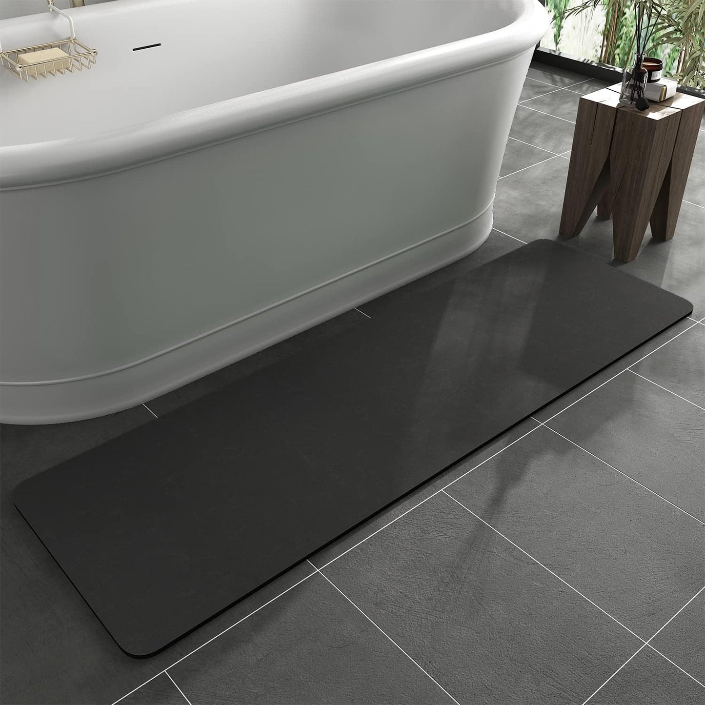 Bath Mat Rug-Rubber Backing Non Slip Quick Dry Absorbent Thin Bathroom Rugs Fit Under Door-Faux Suede Surface Bathroom Floor Mats-Shower Rug for in Front of Bathtub Shower Gray 24"X70"