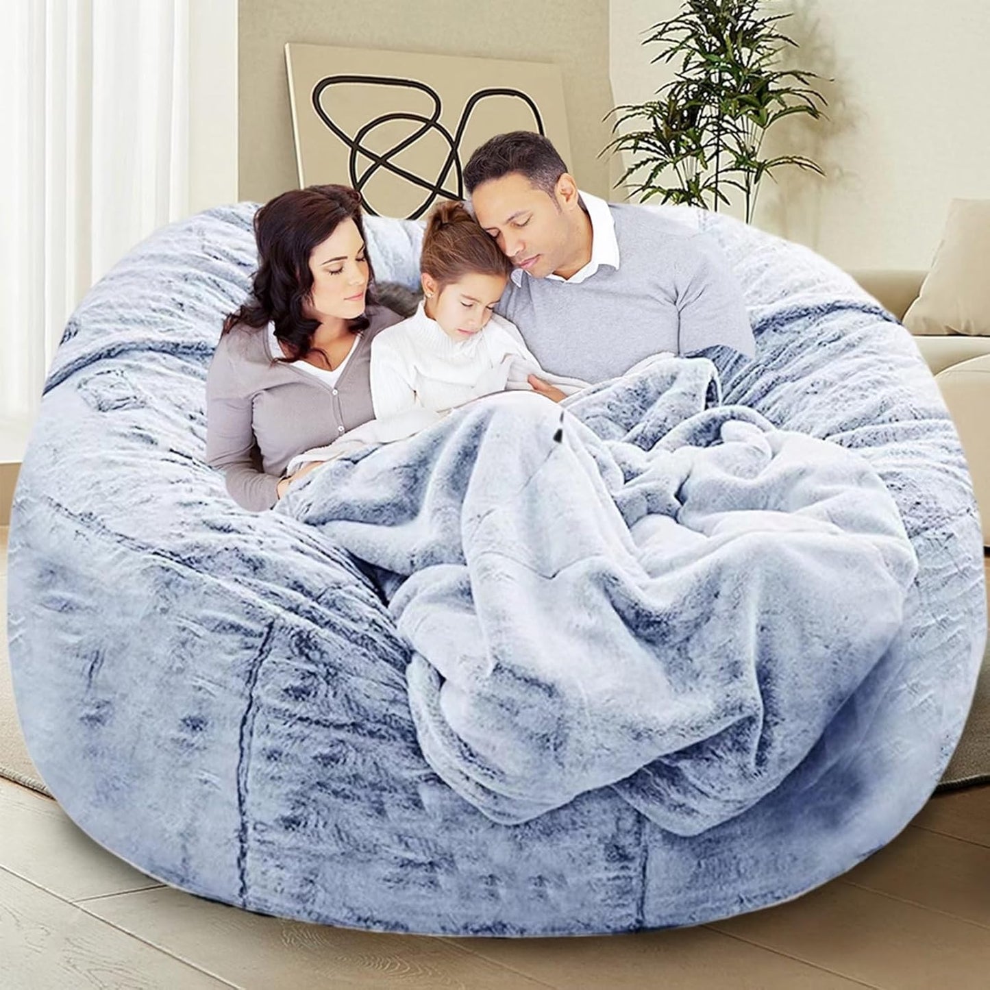 Bean Bag Chair for Adults Kids Without Filling Comfy Fluffy Giant Round Beanbag Lazy Sofa Cover for Reading Chair Floor Chair, 6FT, Grey