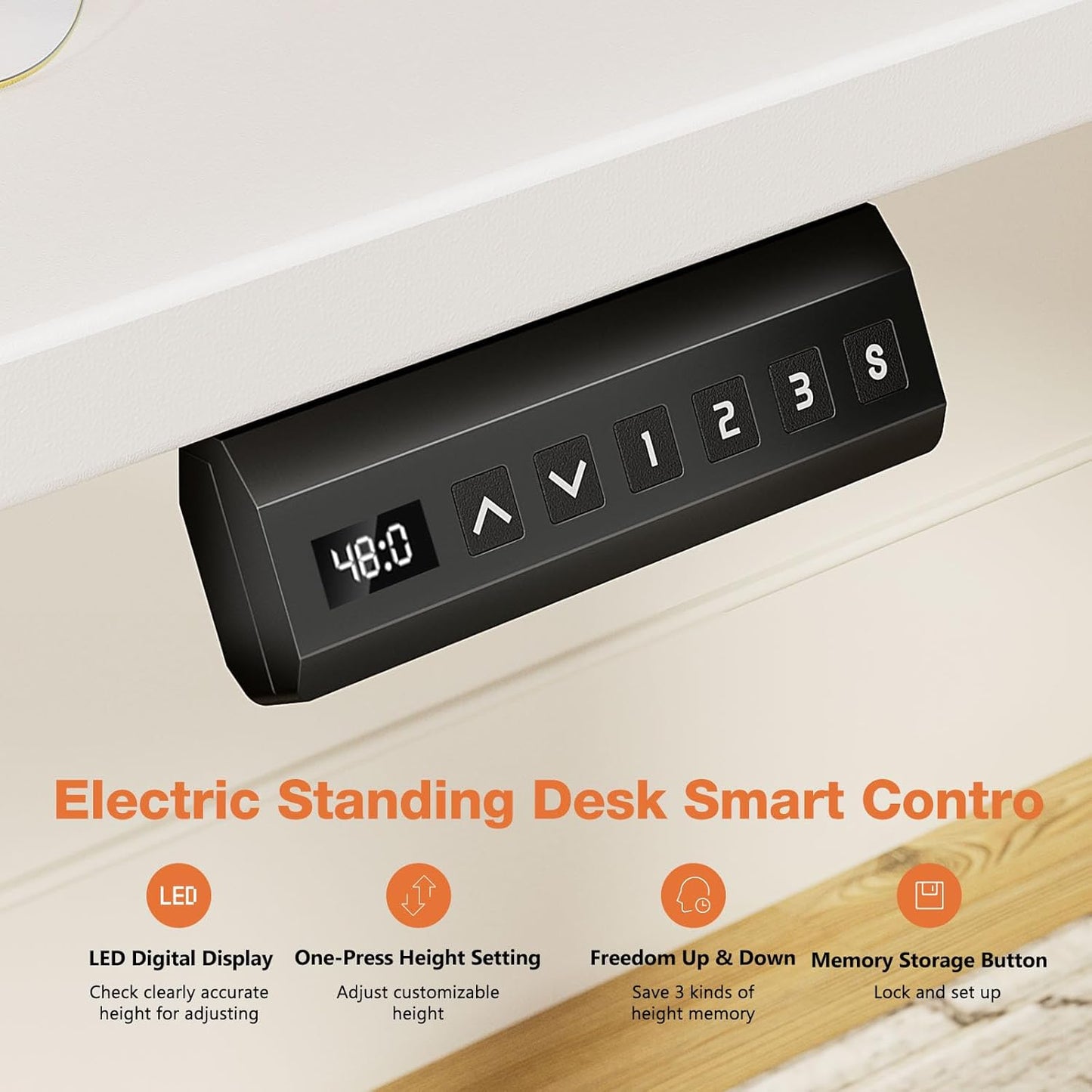 Electric Adjustable Height Standing Desk - 40 x 24 inch Sit to Stand Up Desk with Splice Board, Rising Home Office Computer Table with 2 Hook and Wire Hole for Work