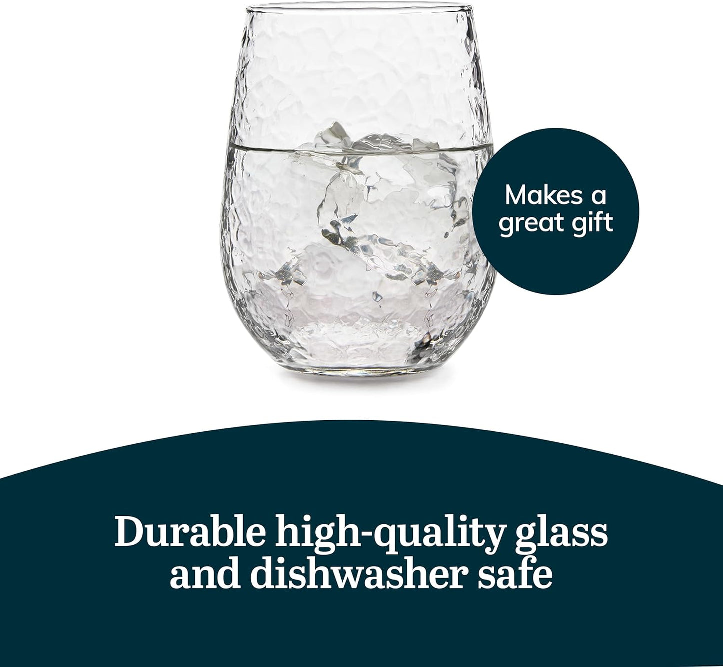 Libbey Hammered Stemless All-Purpose Wine Glasses, 17-ounce, Set of 8