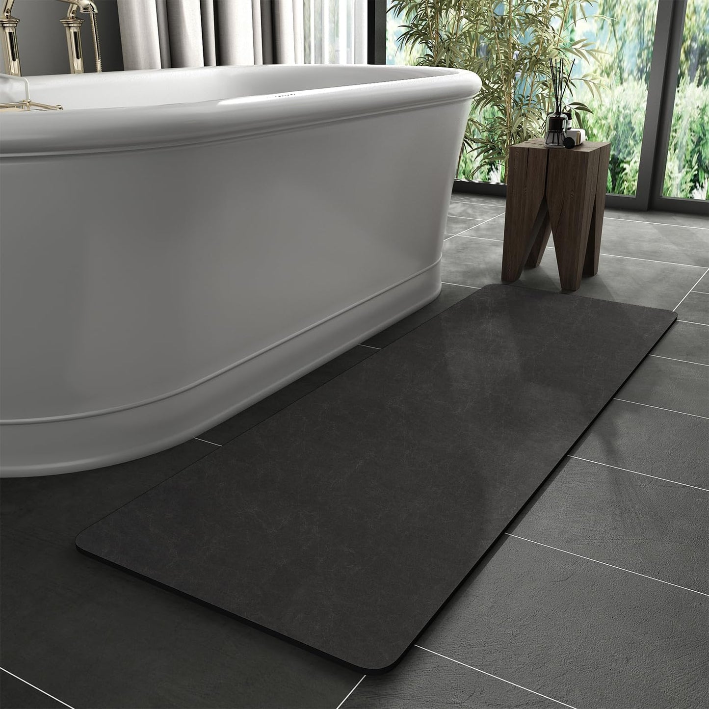 Bath Mat Rug-Rubber Backing Non Slip Quick Dry Absorbent Thin Bathroom Rugs Fit Under Door-Faux Suede Surface Bathroom Floor Mats-Shower Rug for in Front of Bathtub Shower Gray 24"X70"