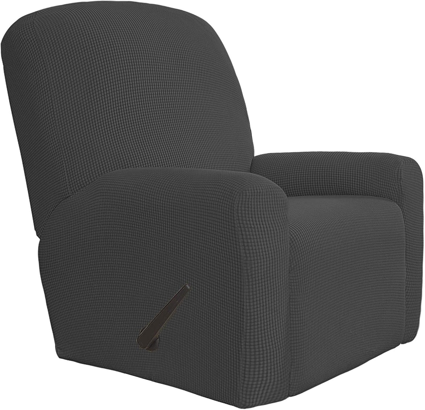 Recliner Stretch Sofa Slipcover Sofa Cover 4-Pieces Furniture Protector Couch Soft with Elastic Bottom Spandex Jacquard Fabric Small Checks(Large,Black)