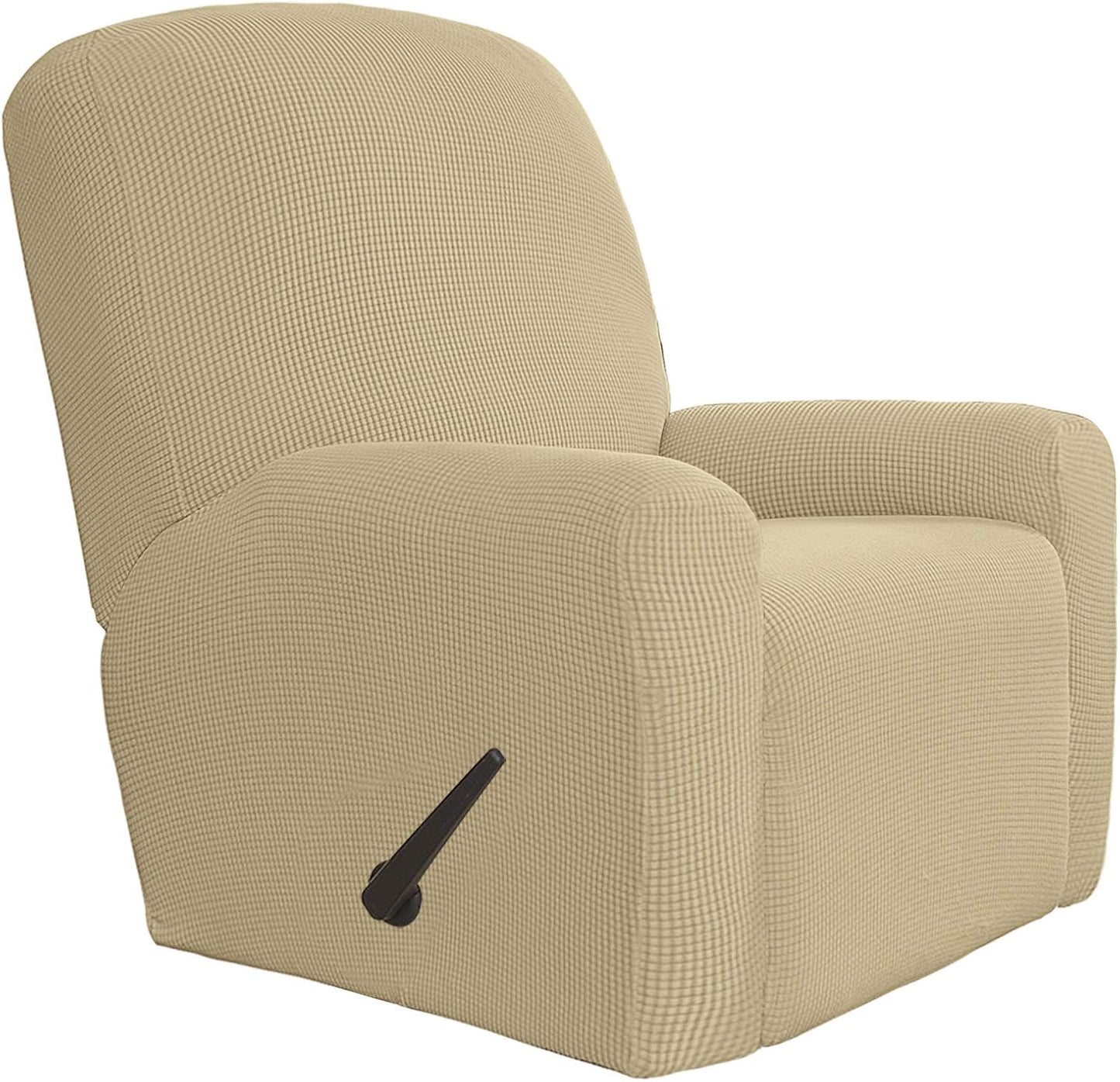 Recliner Stretch Sofa Slipcover Sofa Cover 4-Pieces Furniture Protector Couch Soft with Elastic Bottom Spandex Jacquard Fabric Small Checks(Large,Black)