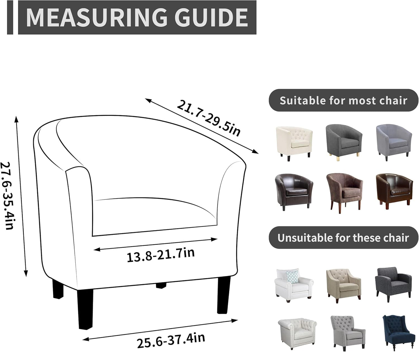 Stretch Club Armchair Slipcover 1 Piece Barrel Tub Sofa Cover Furniture Protector Jacquard Couch Cover Black