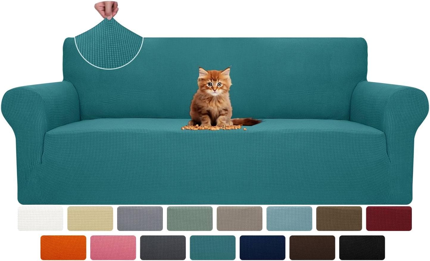 Super Stretch Couch Cover for 3 Cushion Couch, 1-Piece Universal Sofa Covers Living Room Jacquard Spandex Furniture Protector Dogs Pet Friendly Fitted (Large, Black)