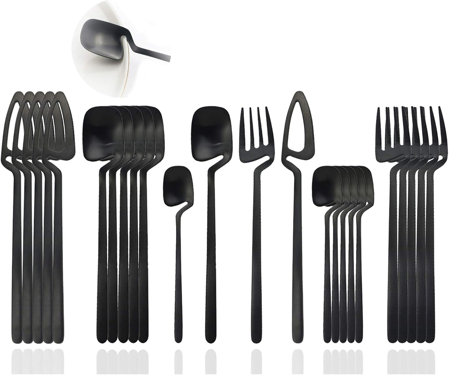 Silverware Set Satin Finish 24-Piece Stainless Steel Flatware Set Kitchen Utensil Set Service for 6 Tableware Cutlery Set Dishwasher Safe (Matte Black)