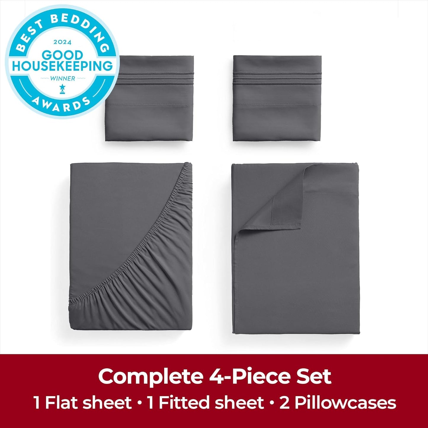 Queen Sheets Set - 4 PC Iconic Collection Bedding - Hotel Luxury, Extra Soft, Cooling Bed Sheets - Wrinkle, Fade, Stain Resistant (Queen, Gray)