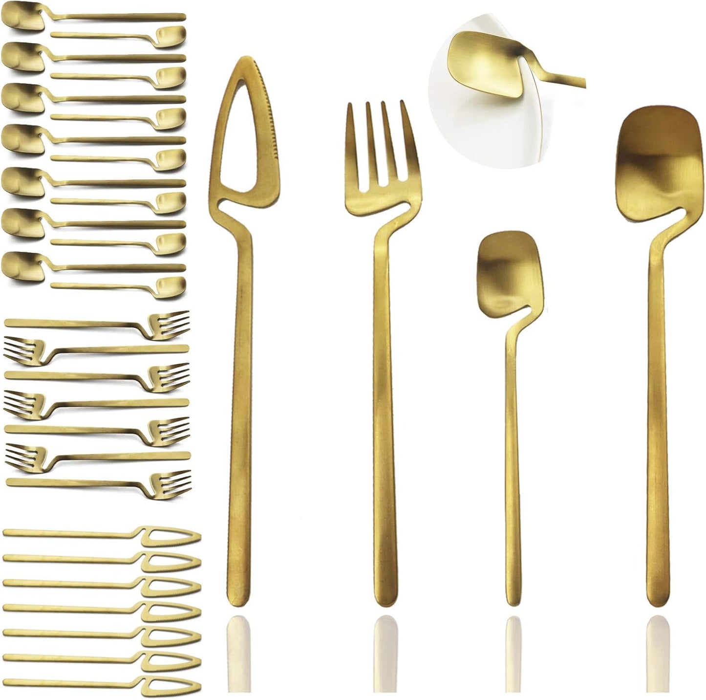 Silverware Set Satin Finish 24-Piece Stainless Steel Flatware Set Kitchen Utensil Set Service for 6 Tableware Cutlery Set Dishwasher Safe (Matte Black)