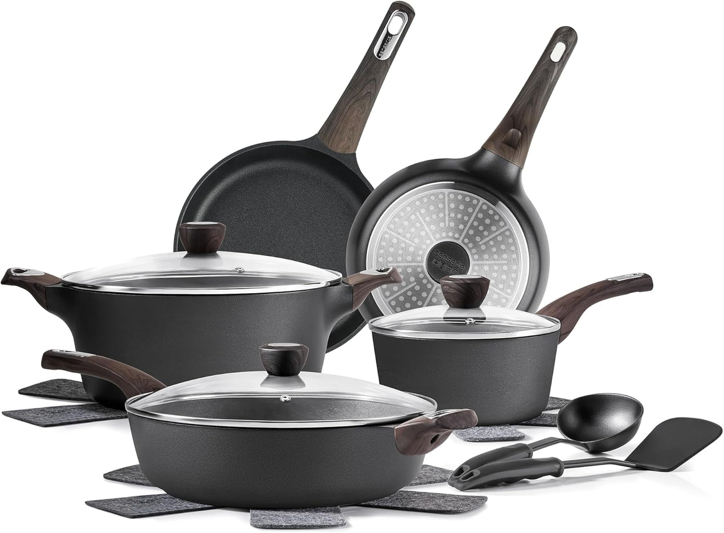 Ceramic Cookware Sets, Pots and Pans Set Nonstick, 14-Piece Induction Cookware, Non-toxic Healthy Non Stick Kitchen Cooking Set, with Frying Pans Set, PFAS PTFE PFOA PFOS Free