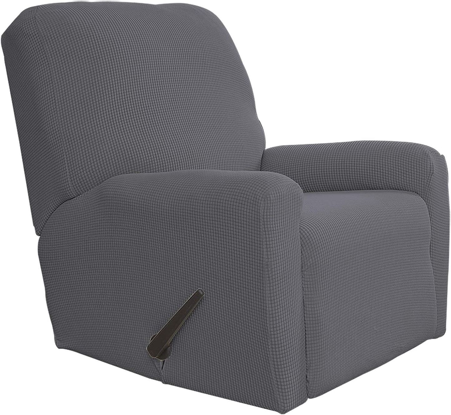 Recliner Stretch Sofa Slipcover Sofa Cover 4-Pieces Furniture Protector Couch Soft with Elastic Bottom Spandex Jacquard Fabric Small Checks(Large,Black)